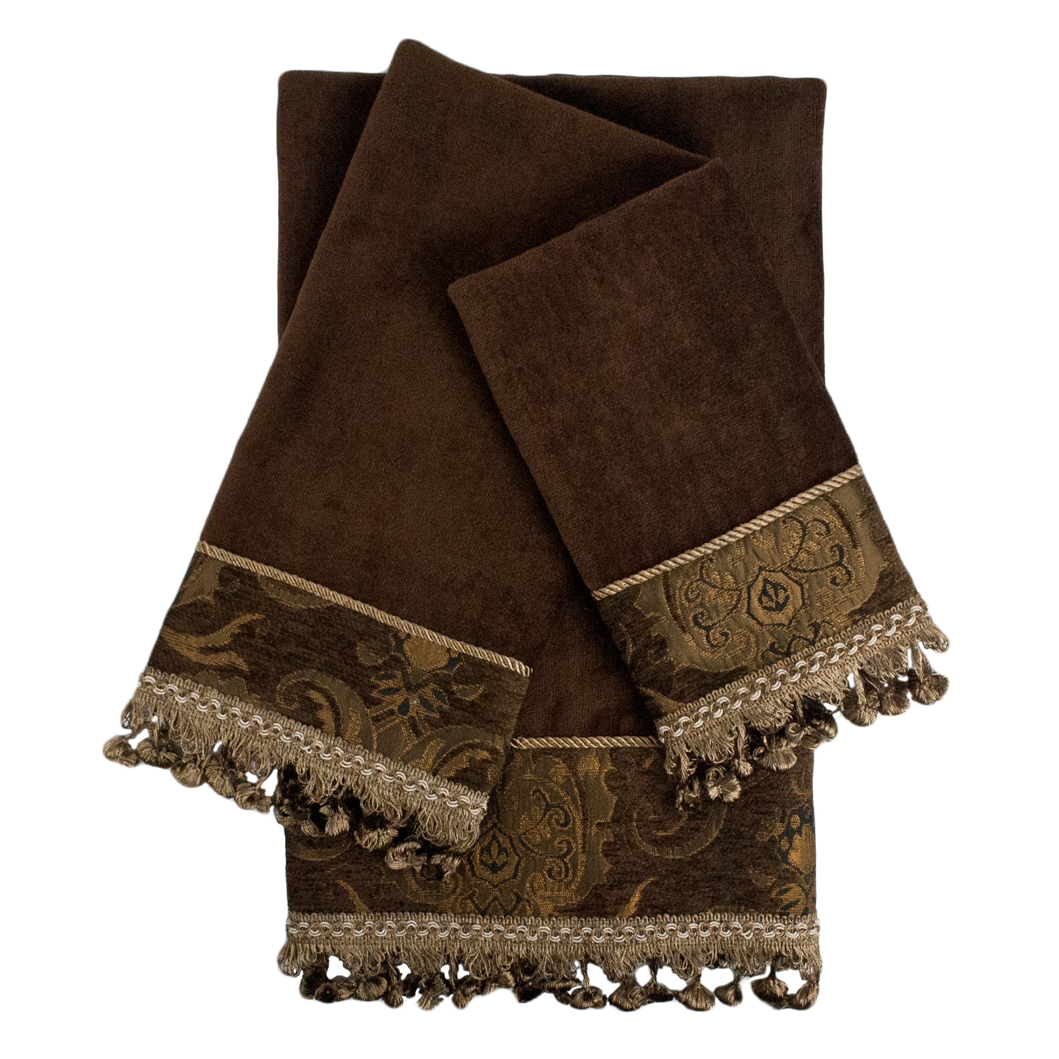 Sherry Kline China Art Brown Brown Decorative Embellished Towel Set