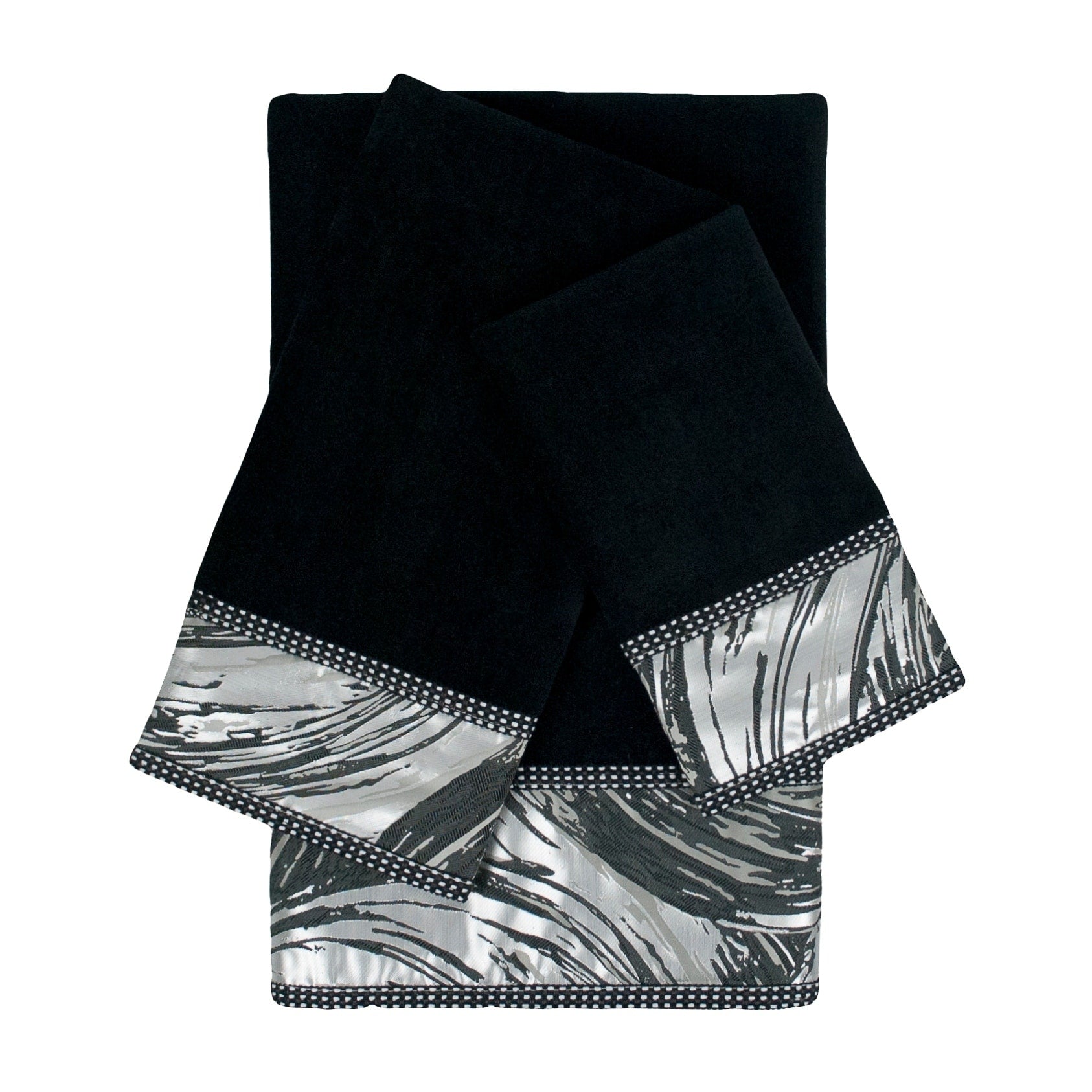 Sherry Kline Cynthaina Black 3 Piece Embelished Towel Set