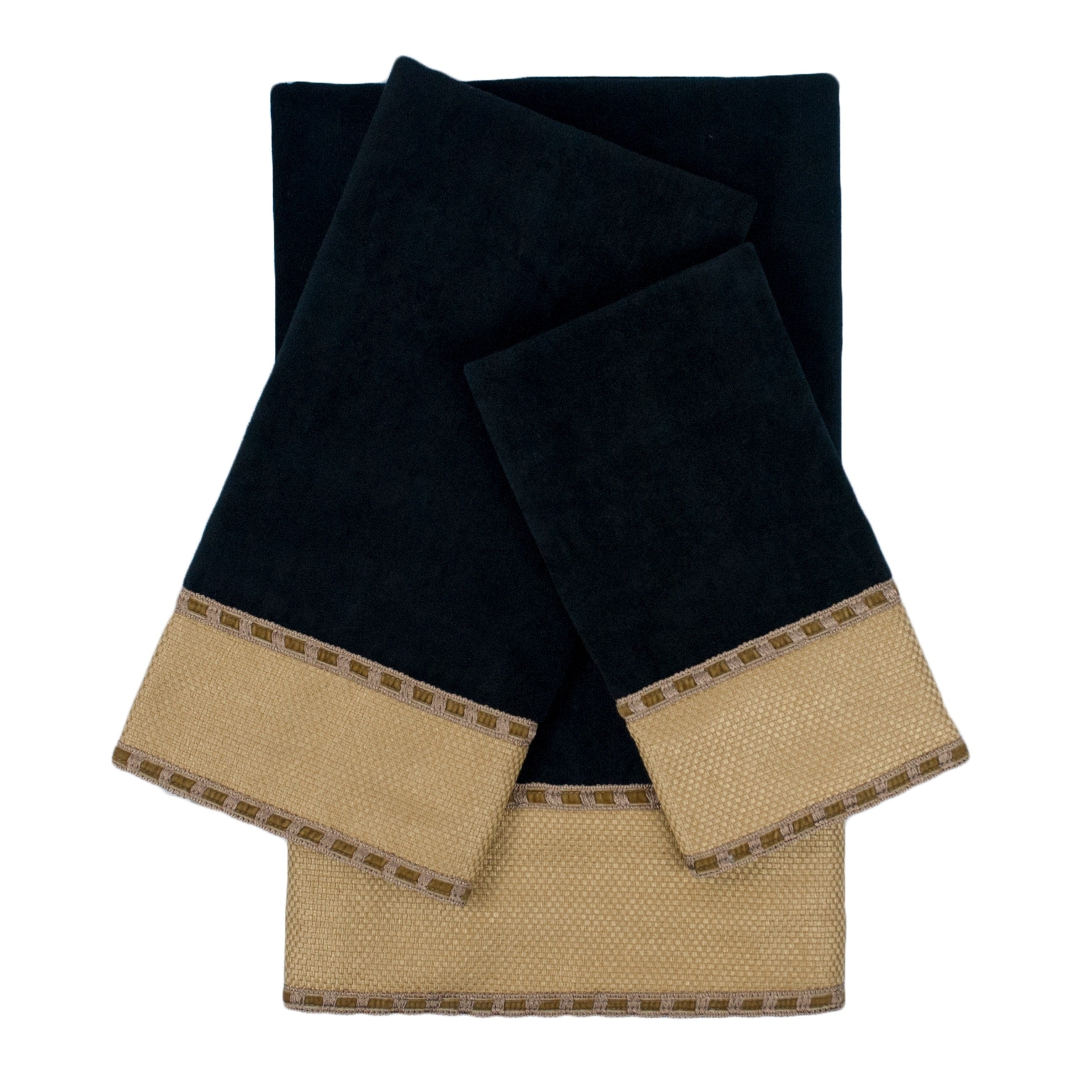 Sherry Kline Frontier Black 3 Piece Embellished Towel Set 13 X 18 X 0.5 25 X 48 X 0.5 15 X 25 X 0.5
