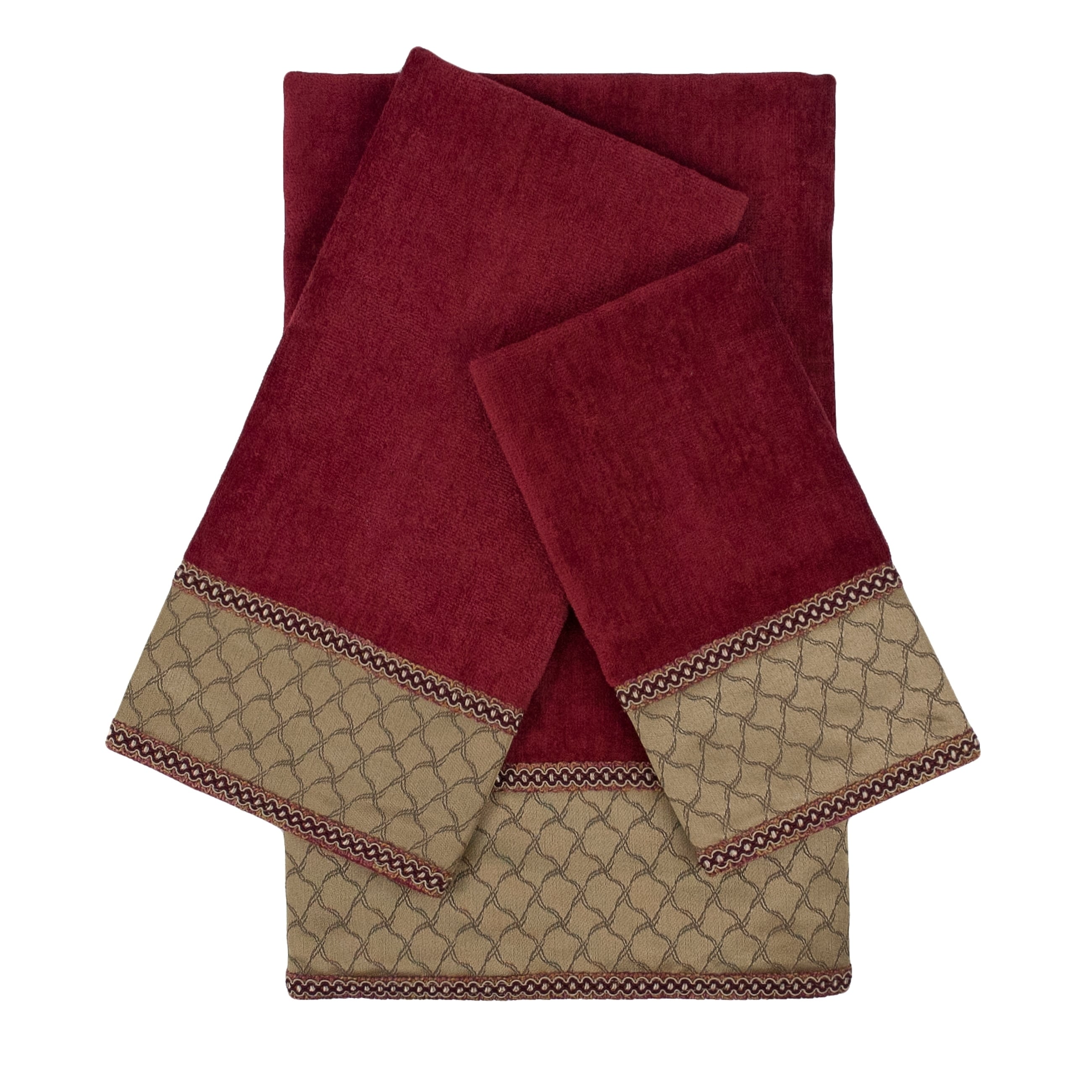 Sherry Kline Luxuriant Red 3 Piece Embellished Towel Set 13 X 18 X 0.5 16 X 25 X 0.5 25 X 48 X 0.5