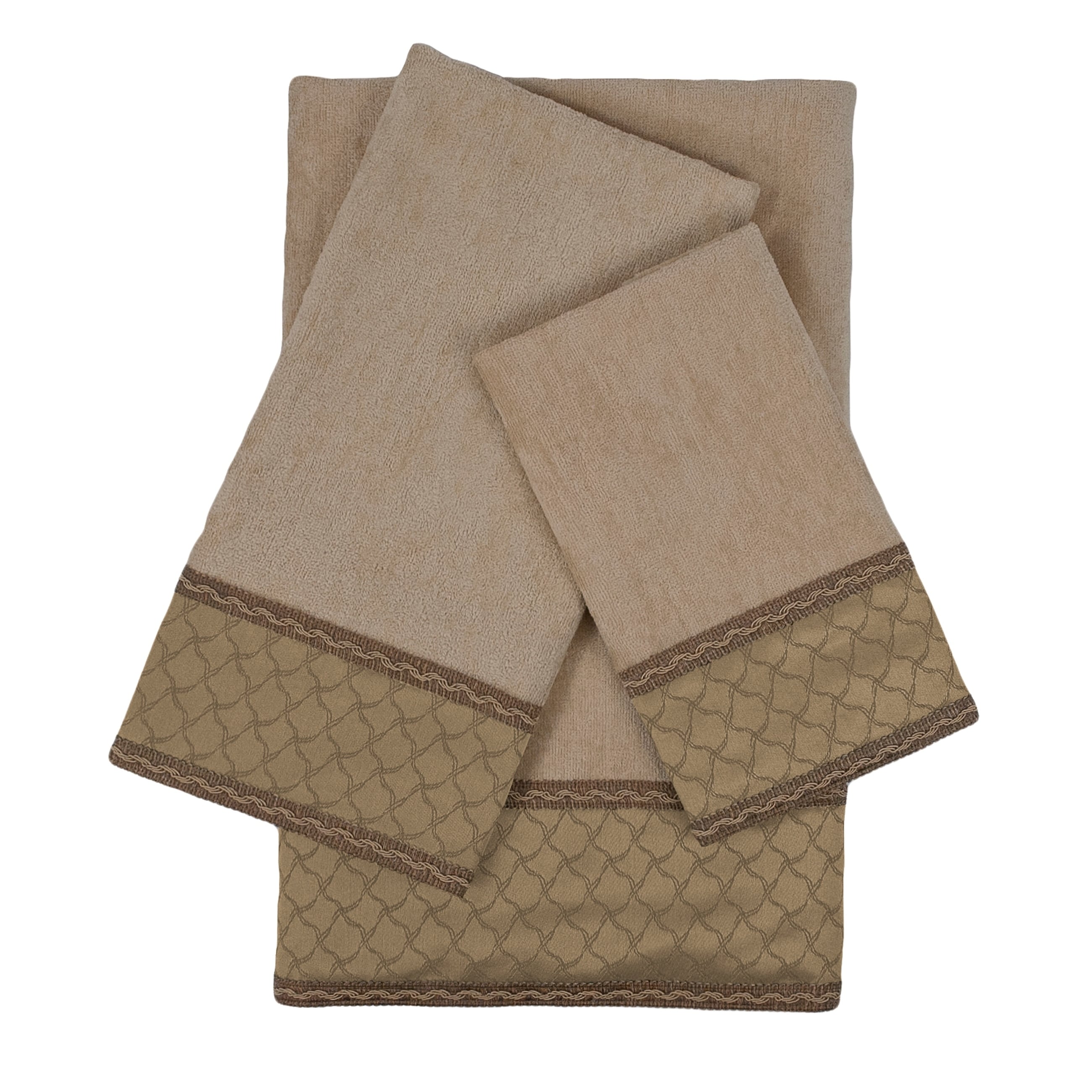 Sherry Kline Luxuriant Taupe 3 Piece Embellished Towel Set 13 X 18 X 0.5 16 X 25 X 0.5 25 X 48 X 0.5
