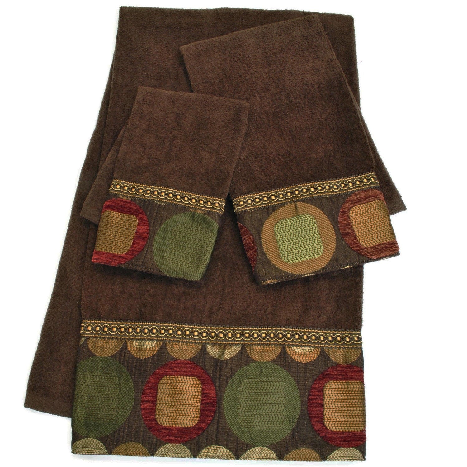 Sherry Kline Metro Brown Embellished 3 Piece Towel Set