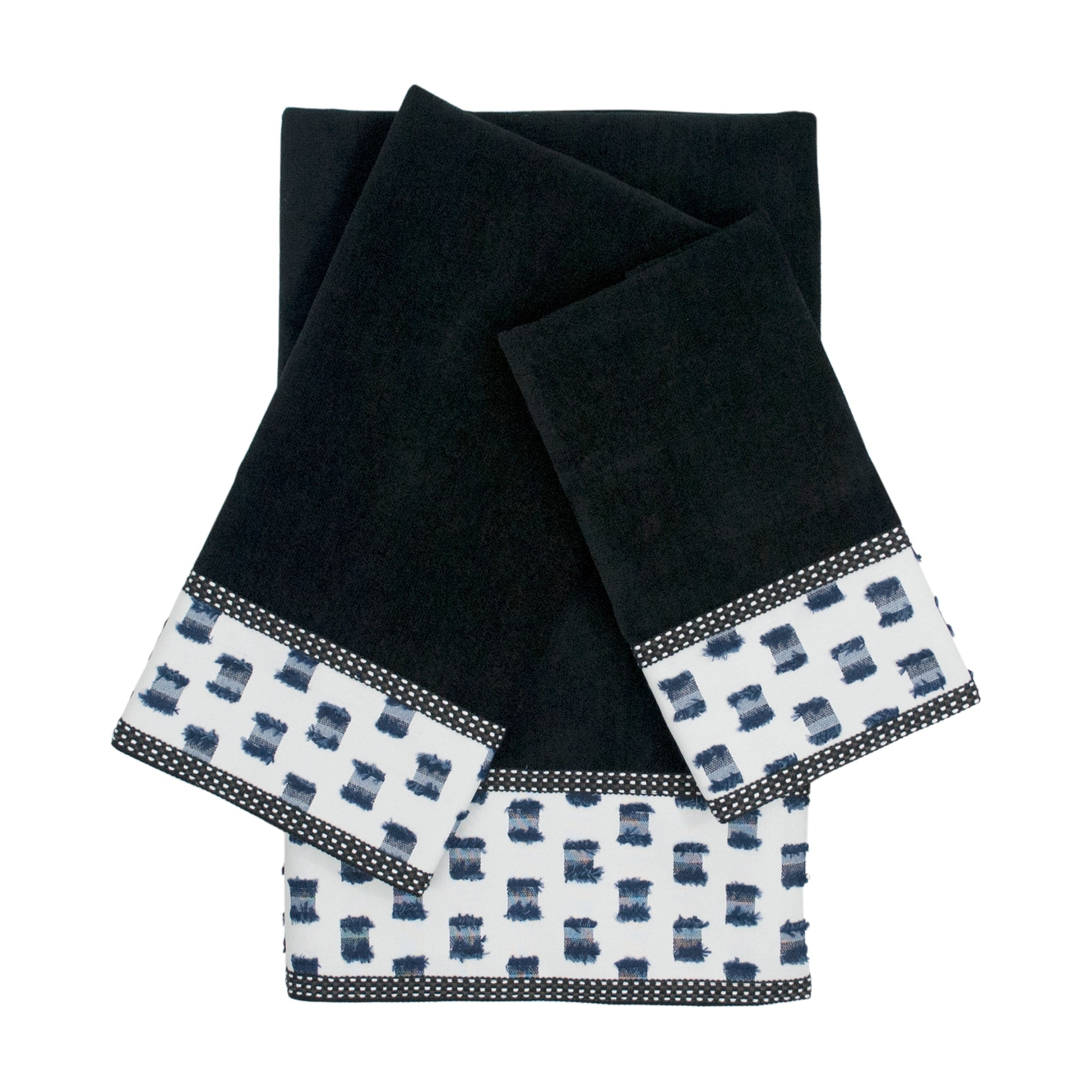 Sherry Kline Ofifi Indigo Black 3 Piece Embellished Towel Set