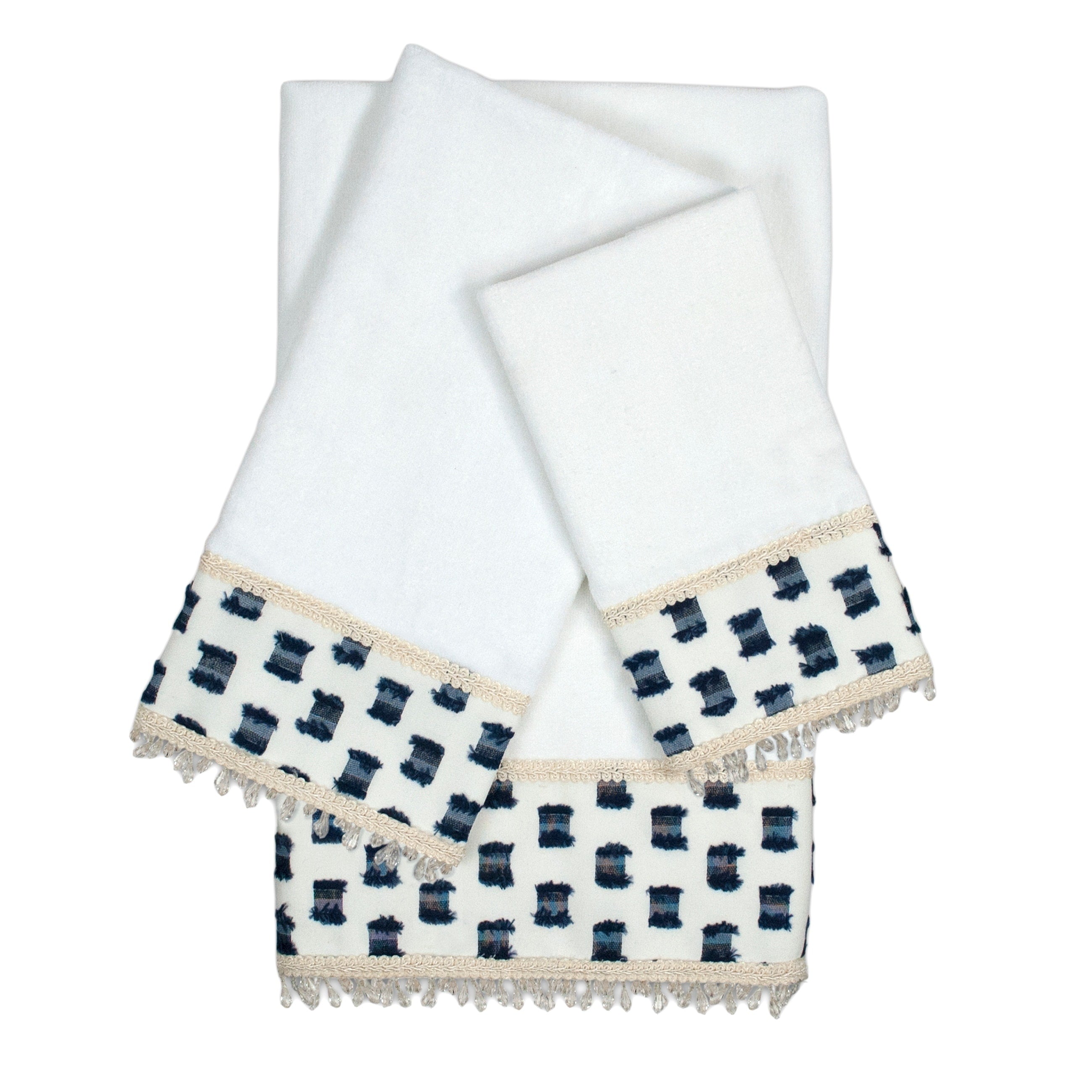 Sherry Kline Ofifi Indigo White 3 Piece Embellished Towel Set
