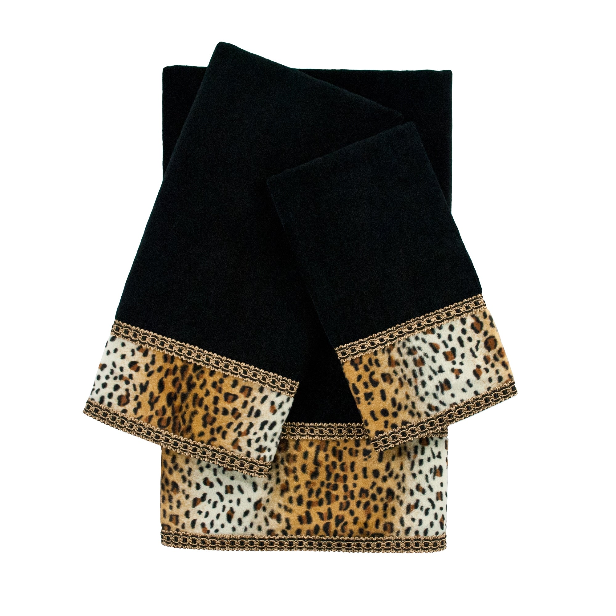 Sherry Kline Panthera Black 3 Piece Embellished Towel Set