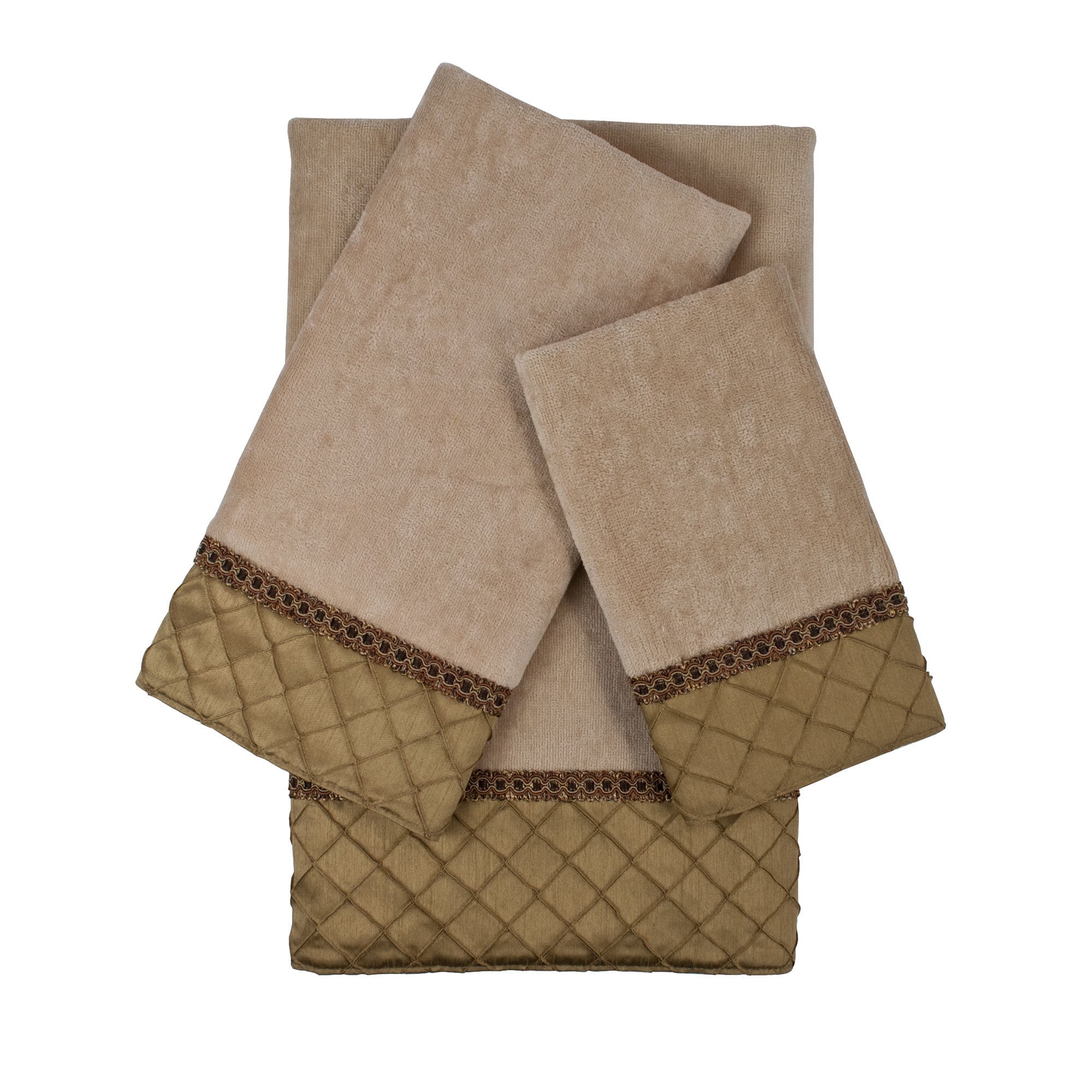 Sherry Kline Pleated Diamond Royal Gold 3 Piece Embellished Towel Set