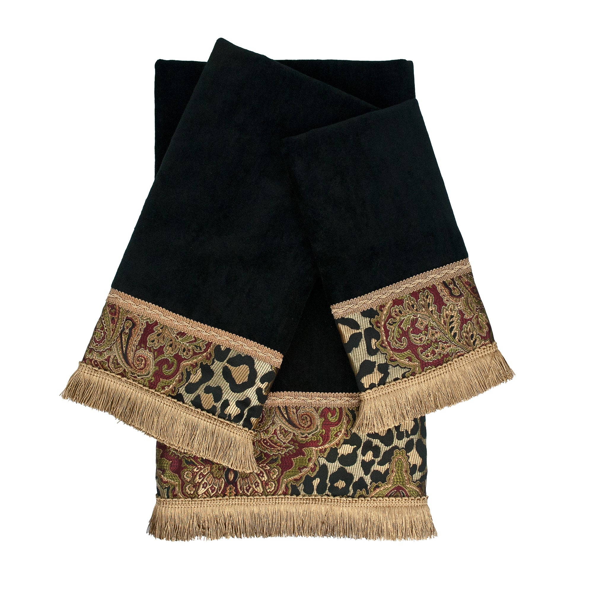 Sherry Kline Tangiers Black 3 Piece Decorative Embellished Towel Set