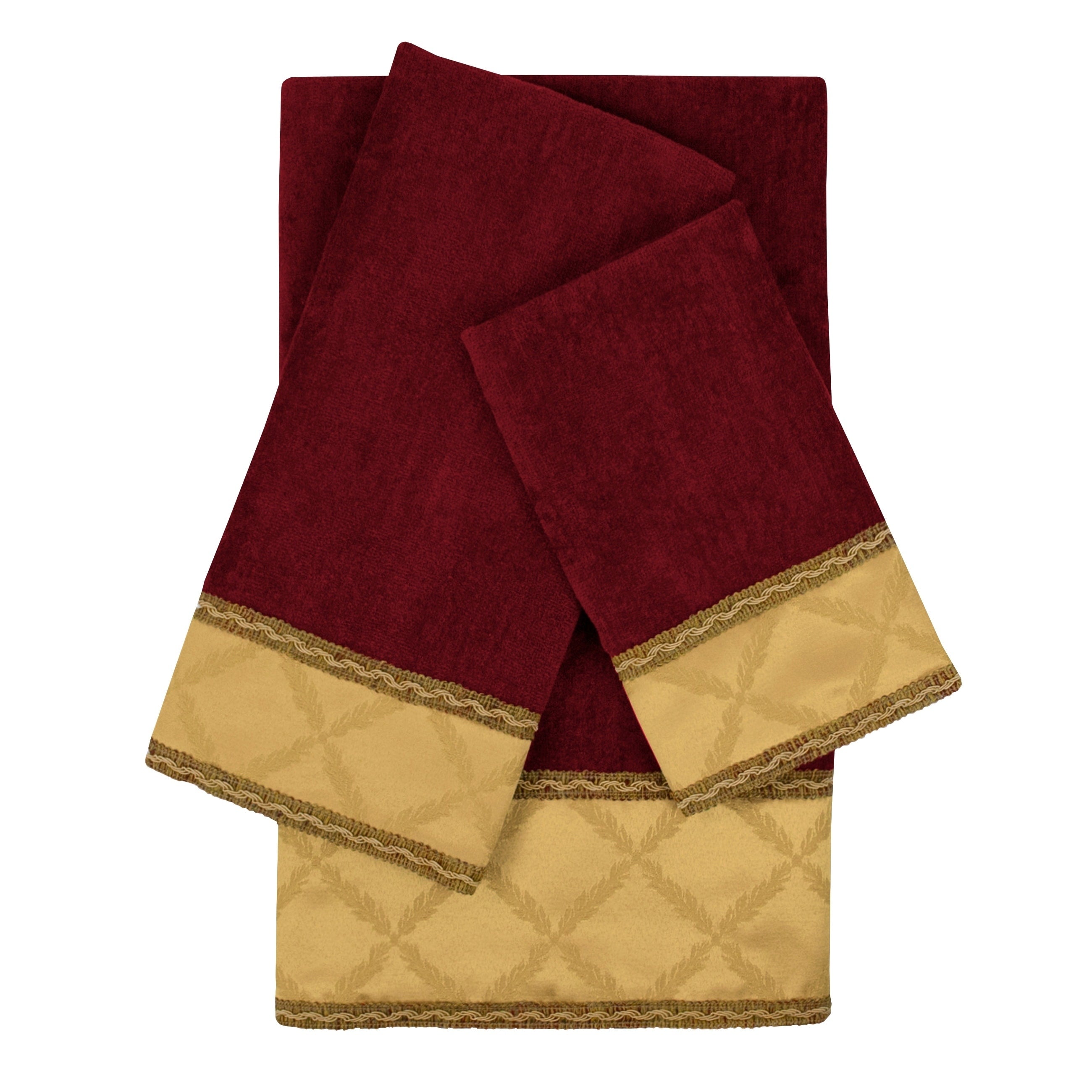 Sherry Kline Zenith Red 3 Piece Embellished Towel Set 13 X 18 X 0.5 16 X 25 X 0.5 25 X 48 X 0.5