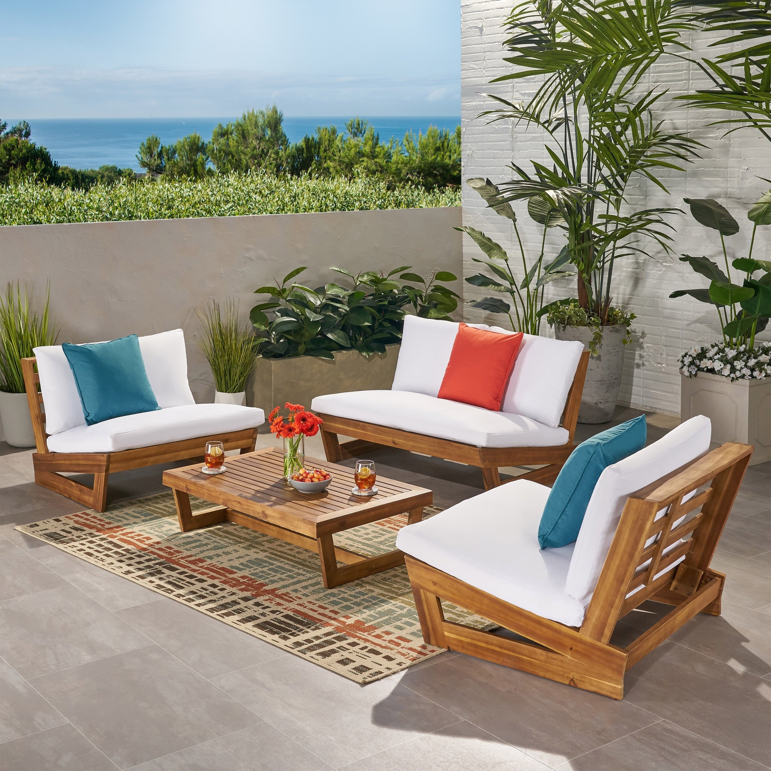 Sherwood Outdoor 4 Seater Acacia Wood Chat Set With Coffee Table By Christopher Knight Home