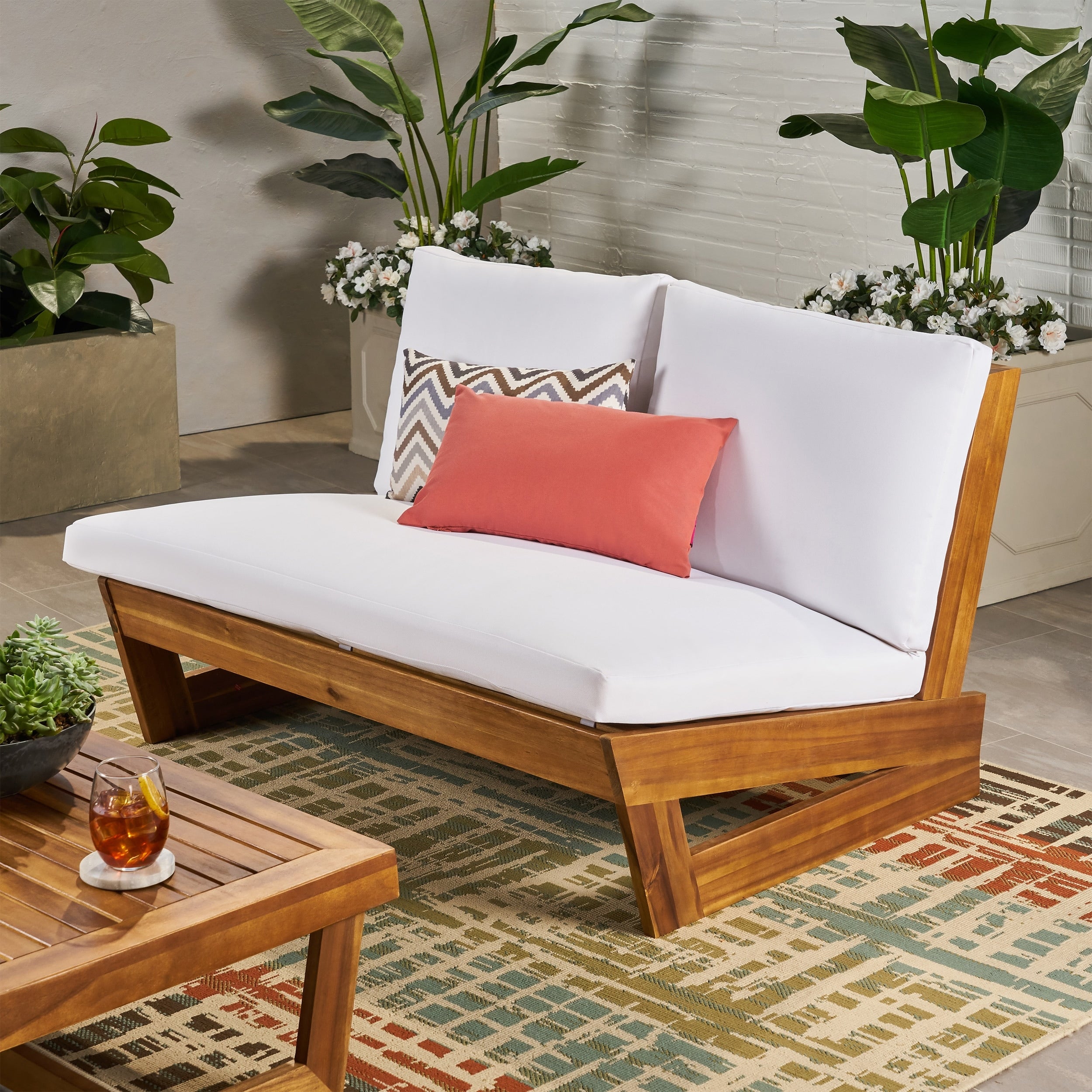 Sherwood Outdoor Acacia Wood Loveseat With Cushions By Christopher Knight Home
