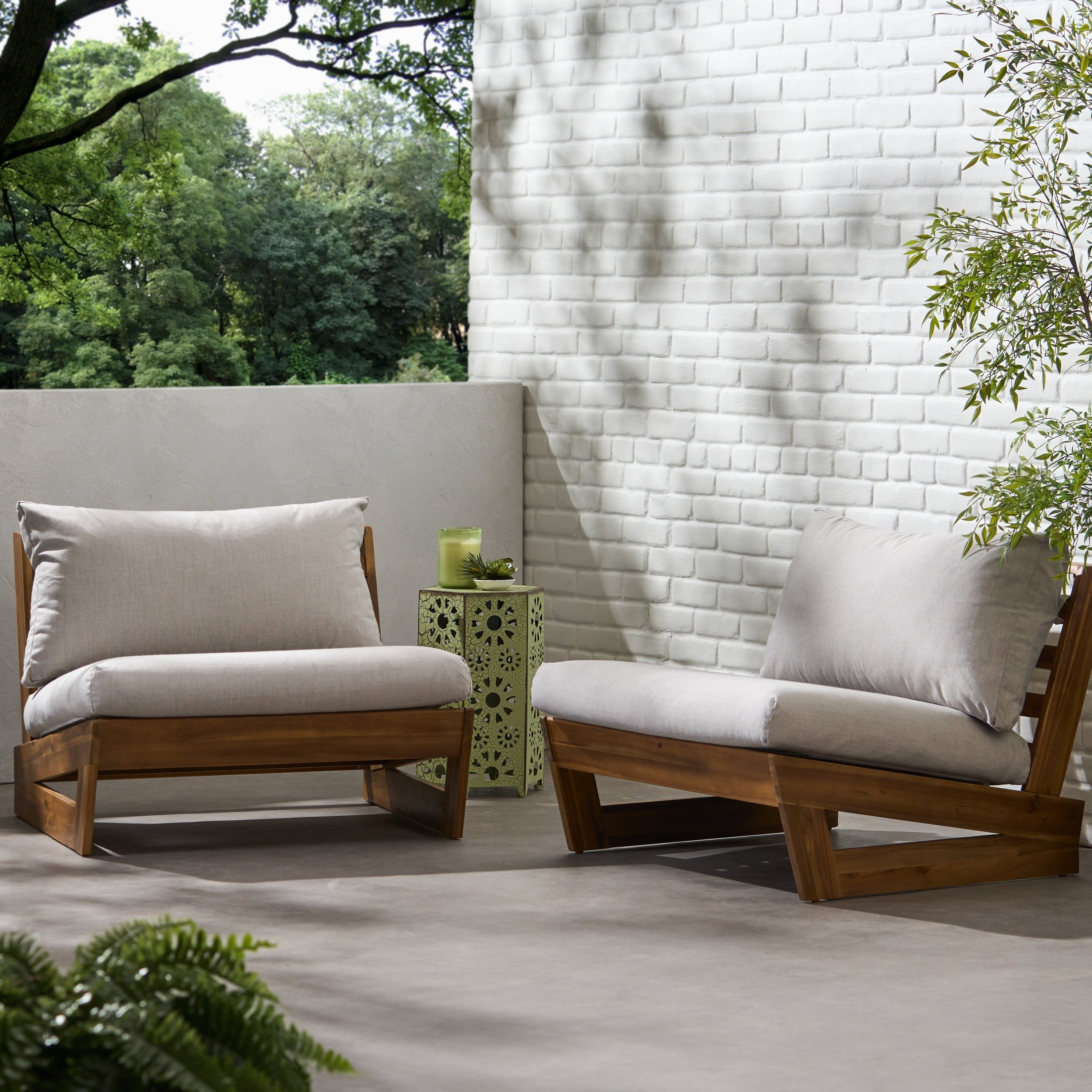 Sherwood Outdoor Acacia Wood Club Chairs With Cushions Set Of 2 By Christopher Knight Home