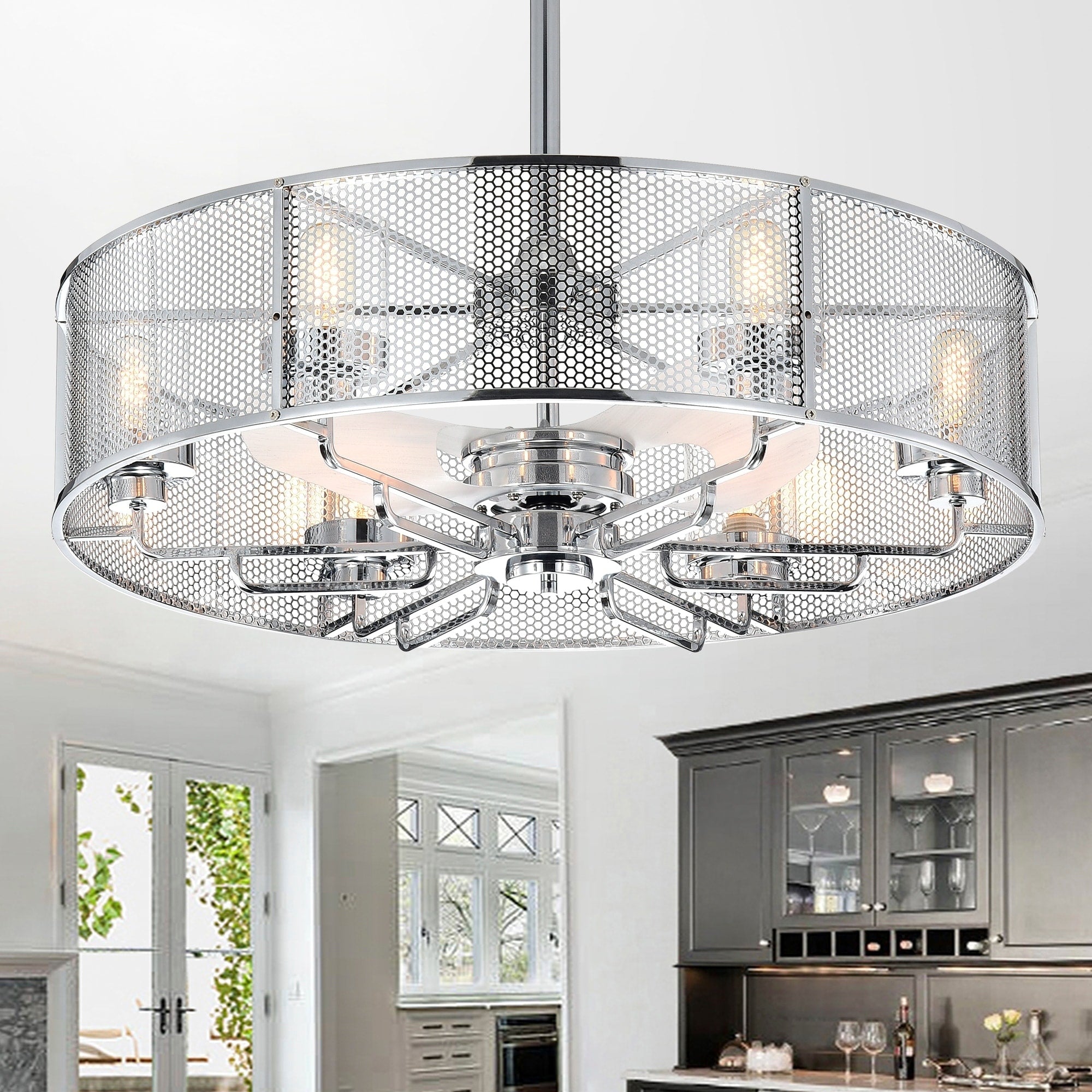 Shilroe Chrome 32 Inch 6 Light Fandelier Lighted Ceiling Fan With Remote Control N A
