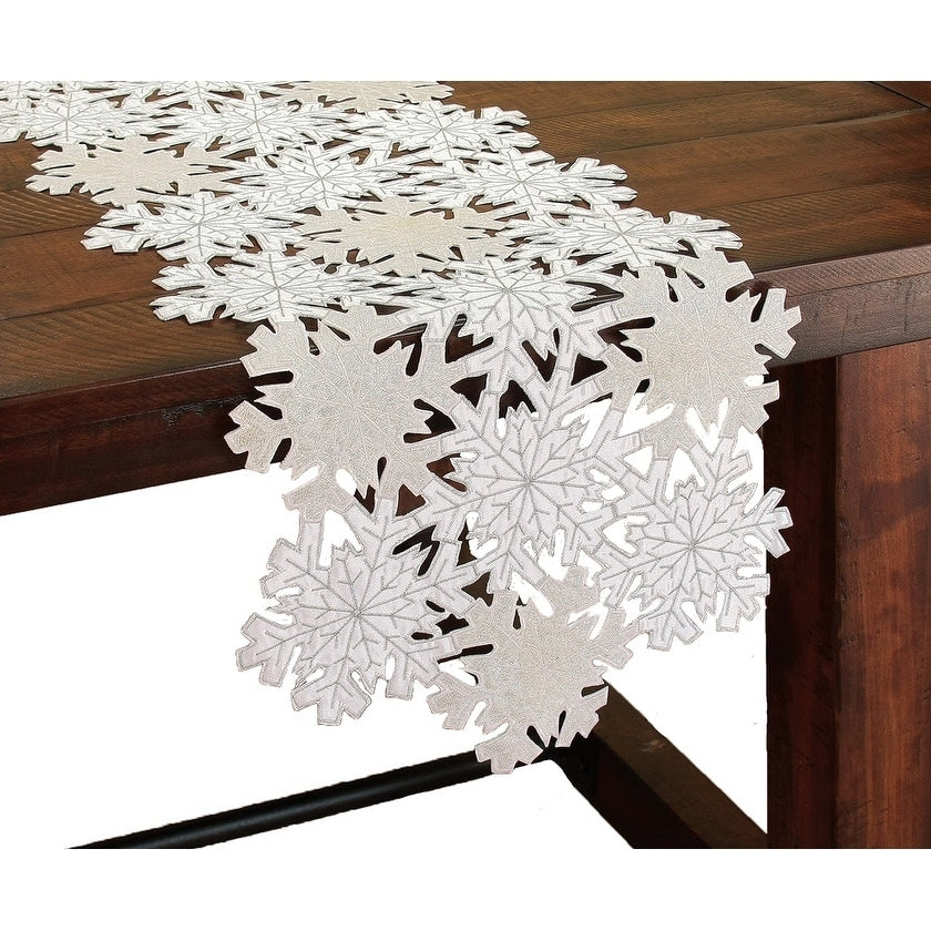Shimmer Snowflake Embroidered Collection Cutwork Table Runner 16 By 36 Inch