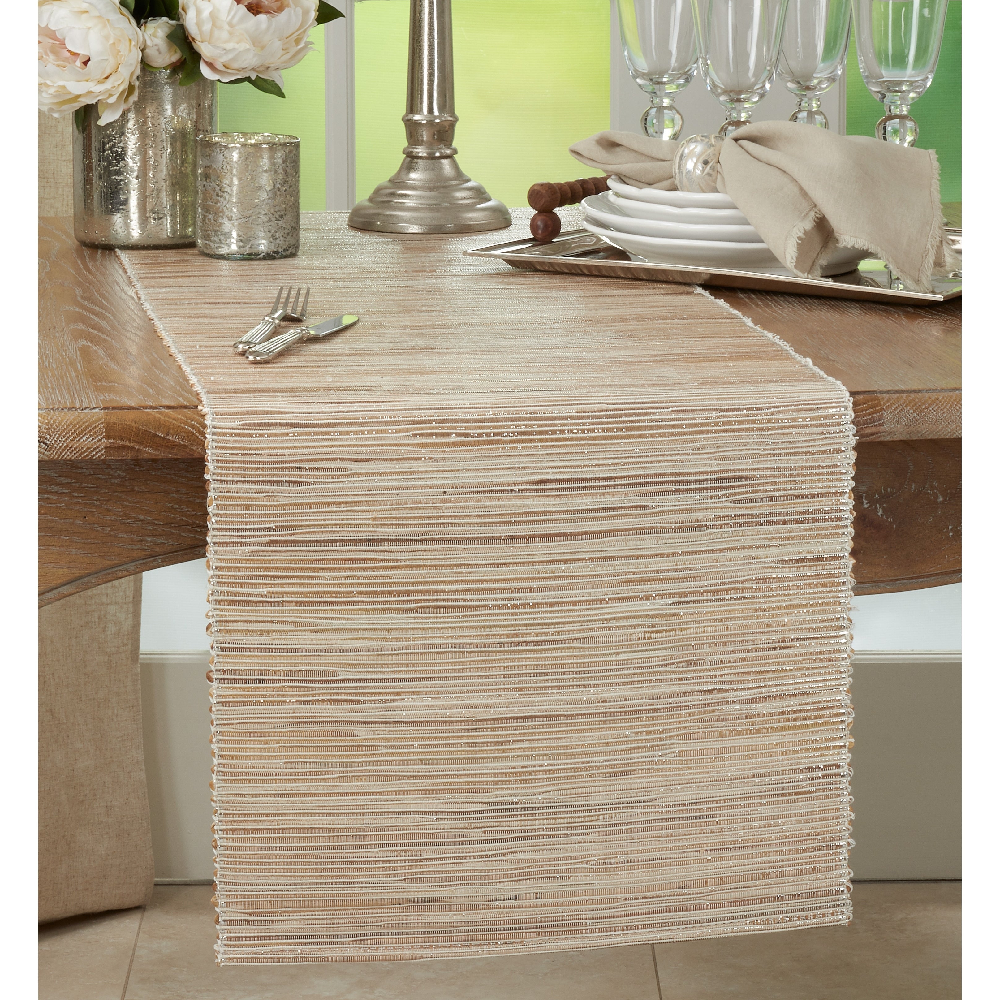 Shimmering Woven Nubby Texture Water Hyacinth Table Runner