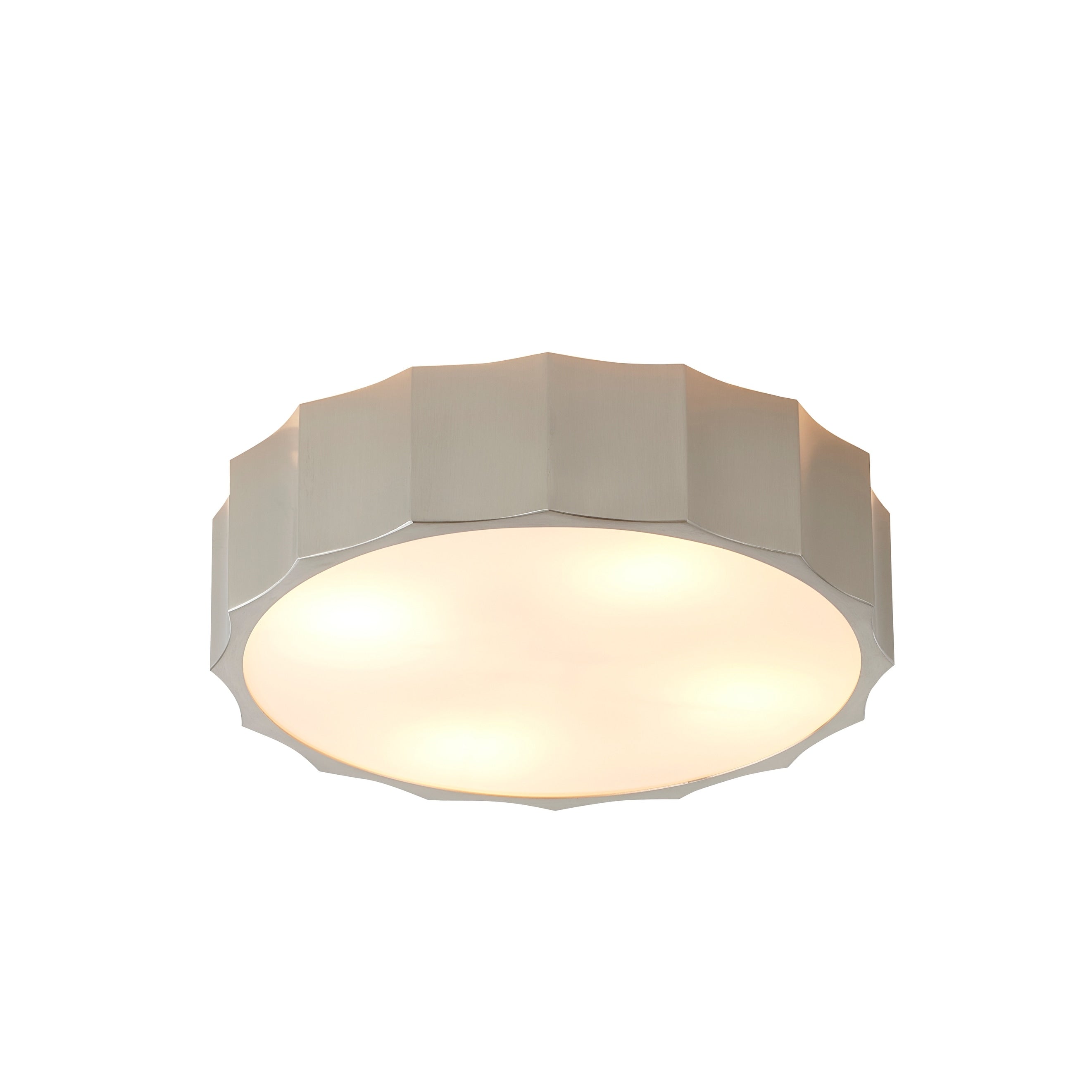 Shiny Nickel Iron Flush Mount With White Bottom Cover