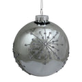 Shiny Silver Mirrored Ball With Raised Snowflake Design Christmas Ornament 4 100Mm N A