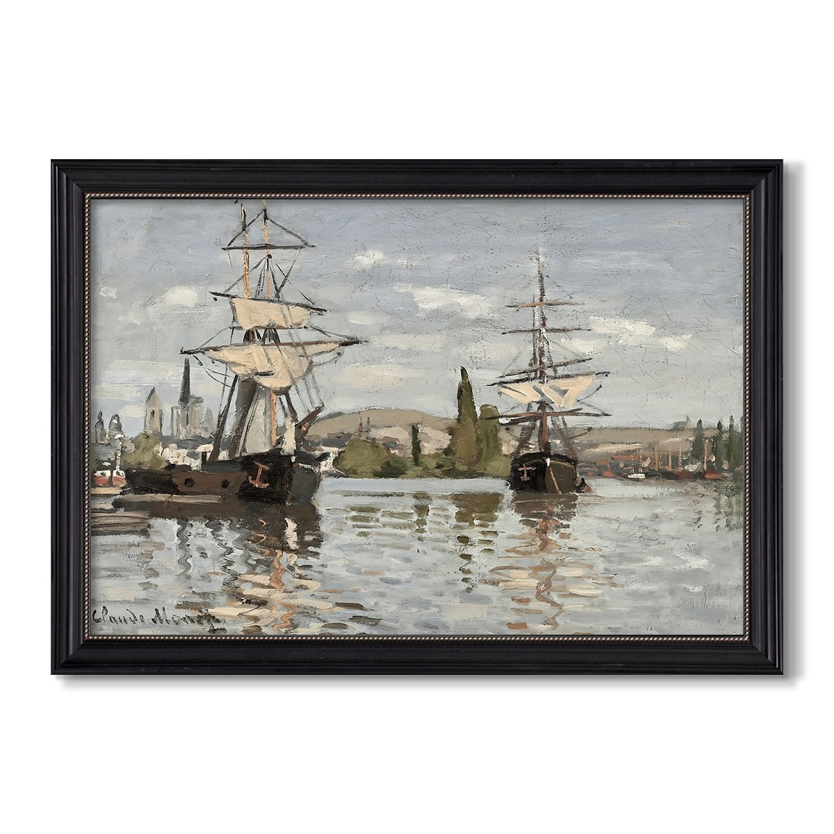 Ships Riding On The Seine At Rouen 1872 Claude Monet Custom Framed Canvas