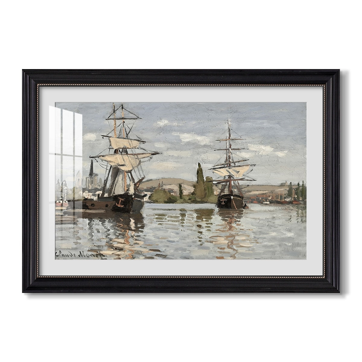 Ships Riding On The Seine At Rouen 1872 Claude Monet Custom Framed Print