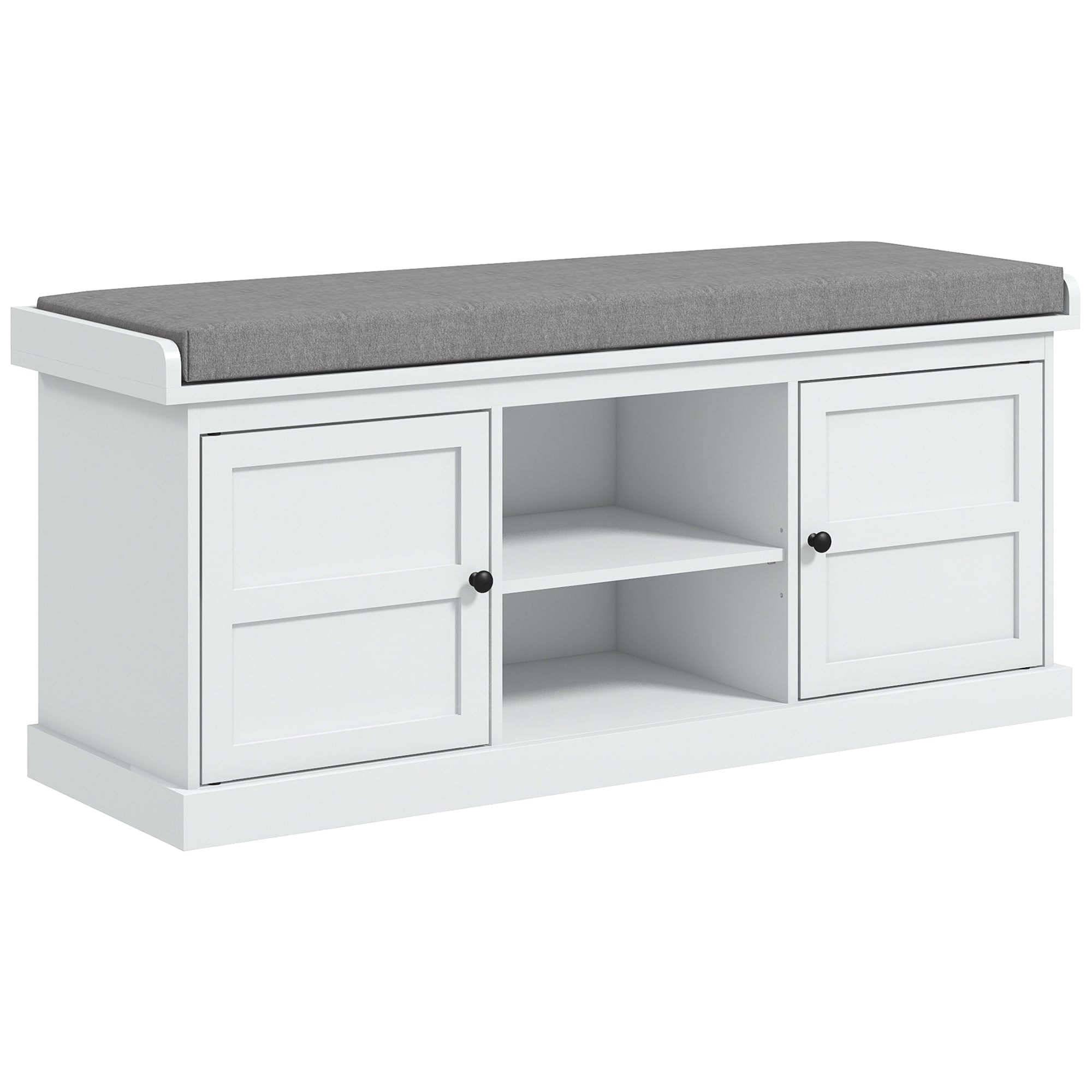 Shoe Bench With Cushion Storage Bench For Entryway With Padded Seat 2 Cabinets And Adjustable Shelf For Hallway Living Room