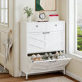 Shoe Cabinet With 2 Flip Drawers And 2 Drawers Freestanding 31.5 W X 40.75 H White Organizer With Anti Tip Device