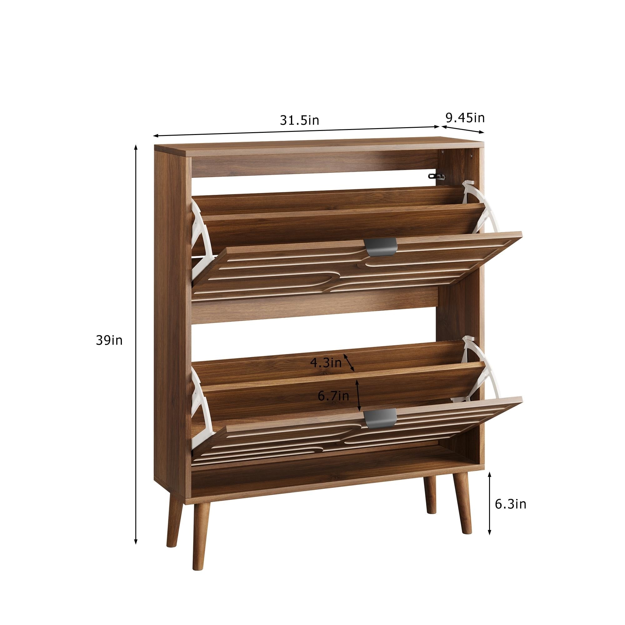 Shoe Cabinet With 2 Flip Louvered Drawers Shoe Storage Cabinet With Fluted Panel Freestanding Slim Shoe Organizer