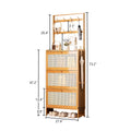 Shoe Cabinet With 3 Rattan Flip Drawers Shoe Storage Cabinet With Coat Hooks Freestanding Bamboo Shoe Rack Organizer