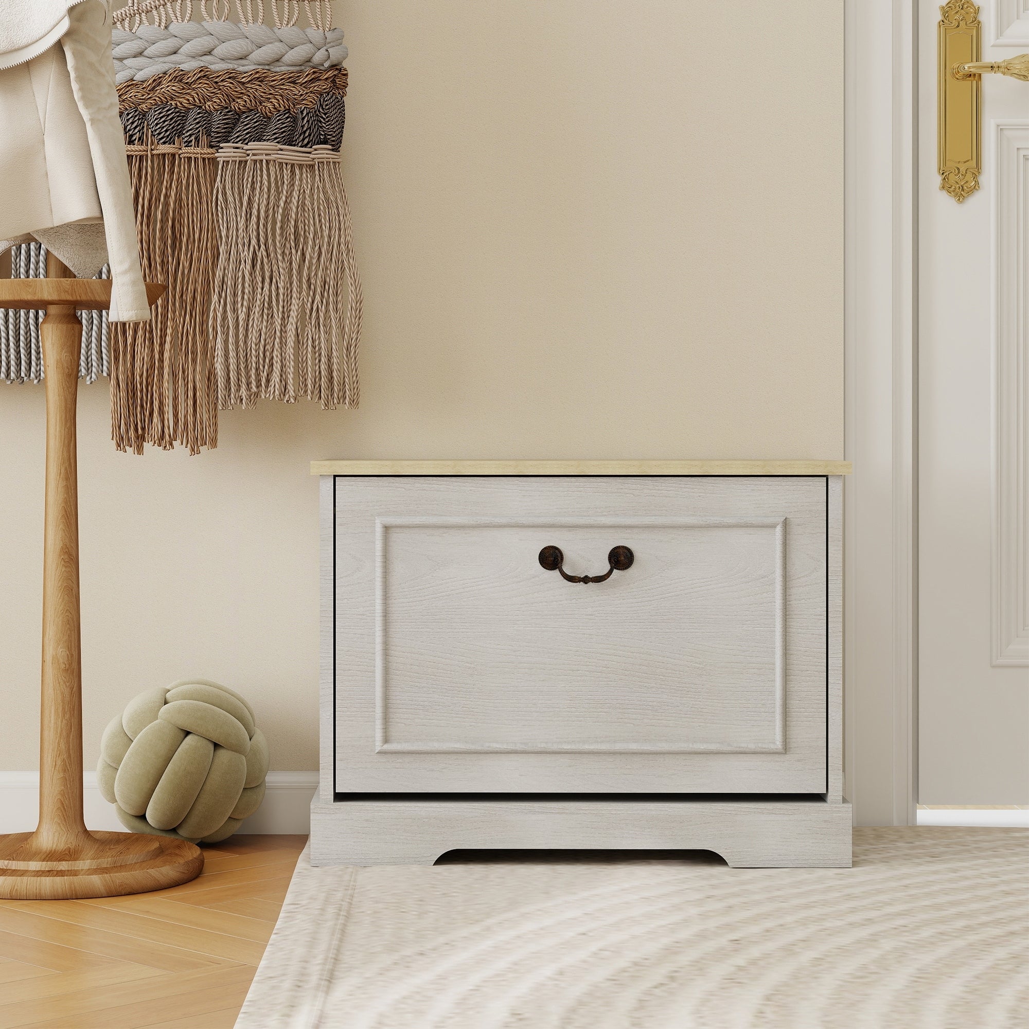 Shoe Storage Bench With 1 Flip Drawer And Adjustable Shelf Small Shoe Cabinet For Entryway Hallway Bedroom Antique White