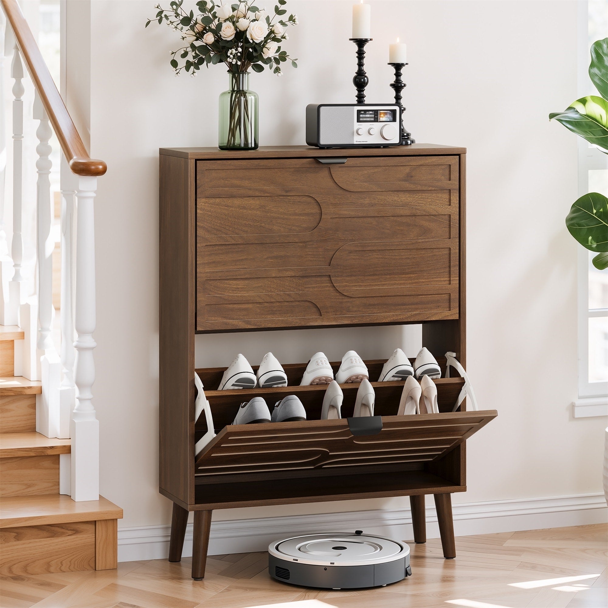 Shoe Storage Cabinet With Flip Down Drawers