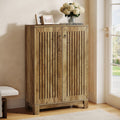 Shoe Storage Cabinet With Louvered Doors 5 Tier Wooden Entryway Shoe Rack 13.78 D X 28.74 W X 43.31 H