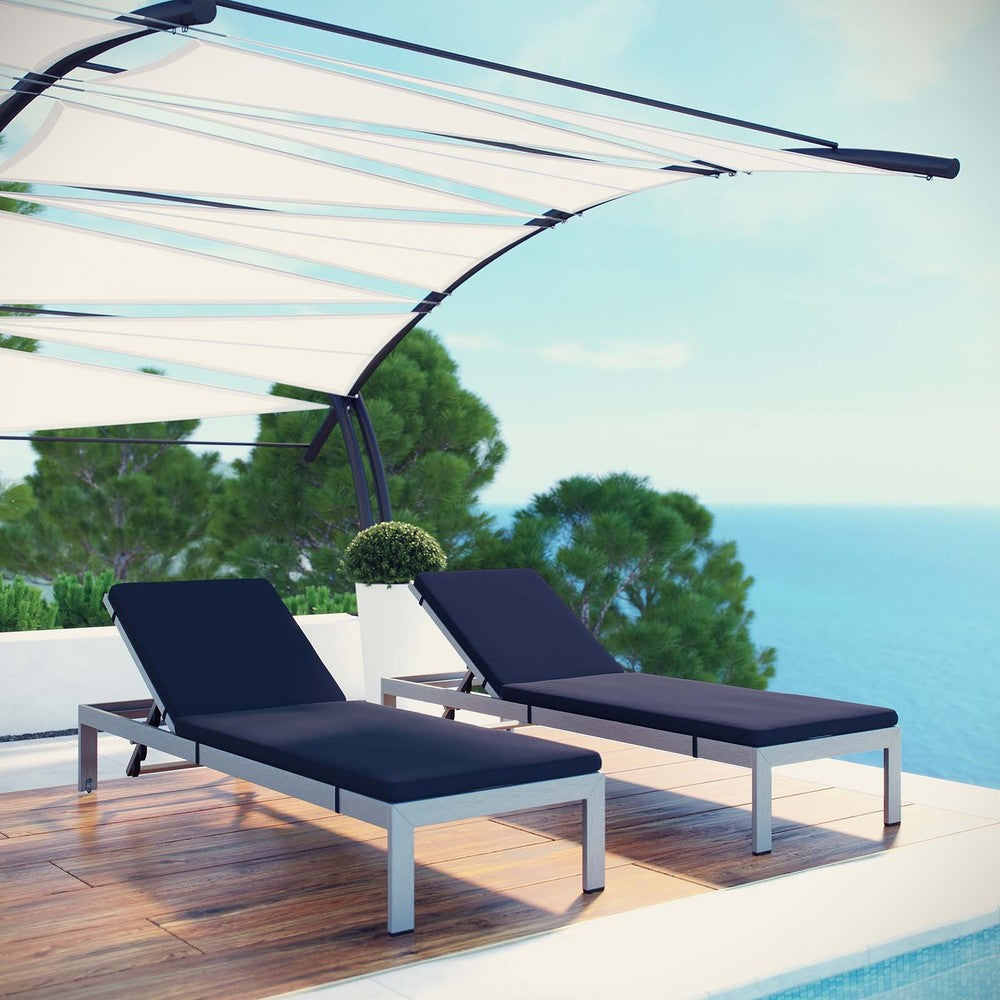 Shore Set Of 2 Outdoor Patio Aluminum Chaise With Cushions