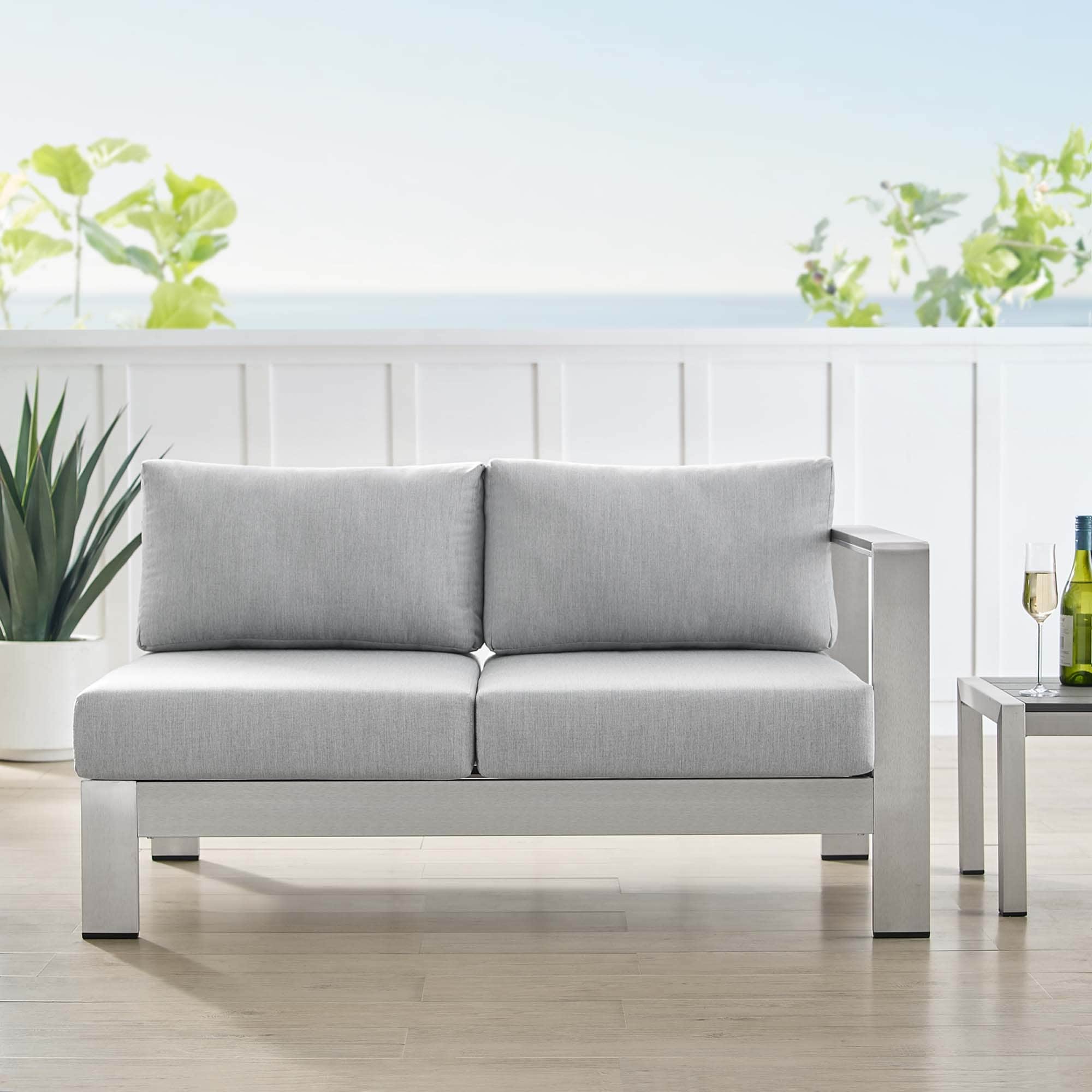 Shore Sunbrella Fabric Aluminum Outdoor Patio Right Arm Loveseat