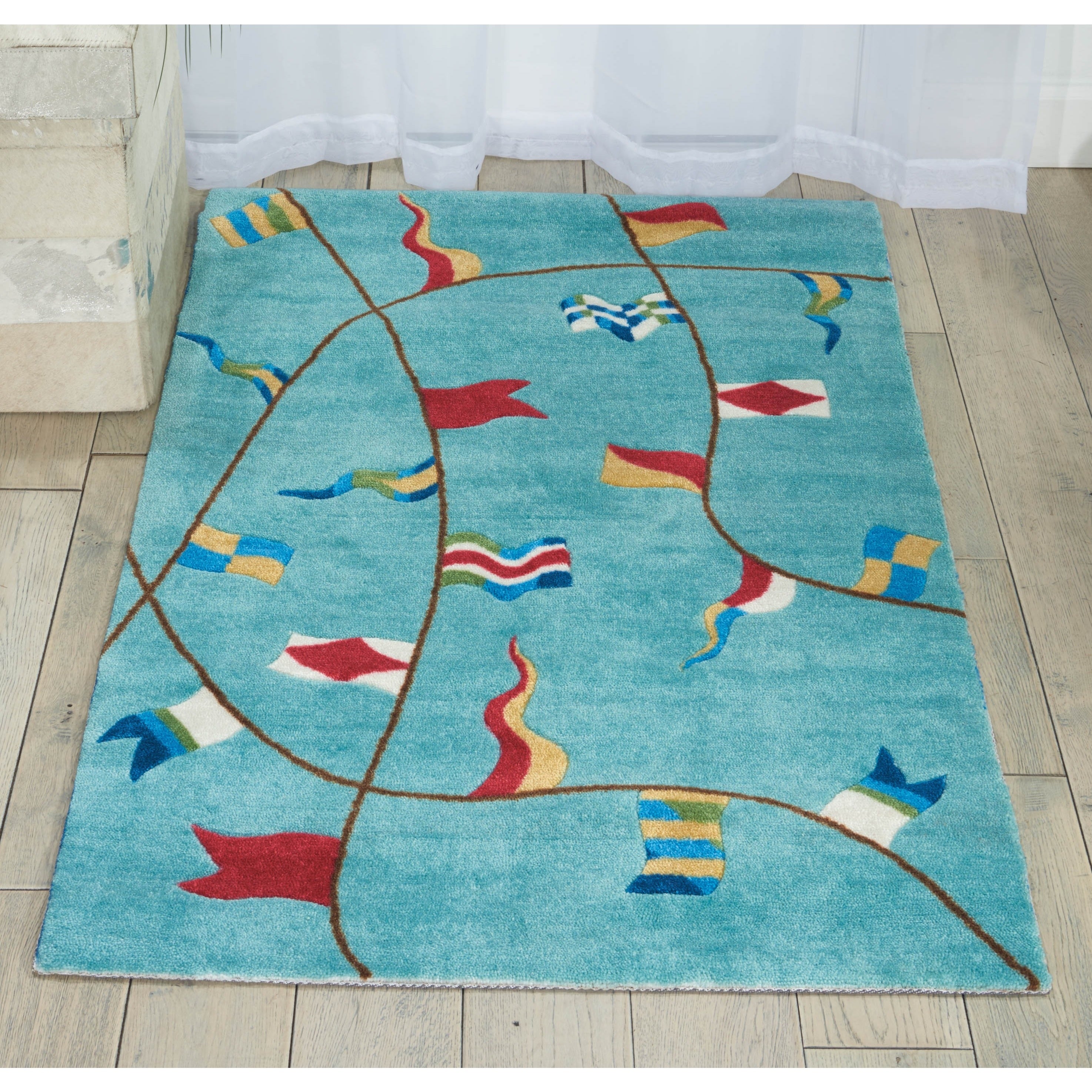 Shoreline Nautical Flag Aqua Polyester Rug 26 X 4 26 X 4
