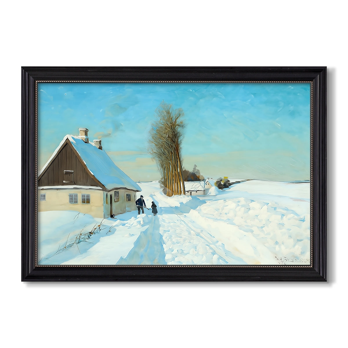 Shoveling Snow On A Beautiful Winter Day C 1898 Hans Andersen Brendekilde Custom Framed Canvas