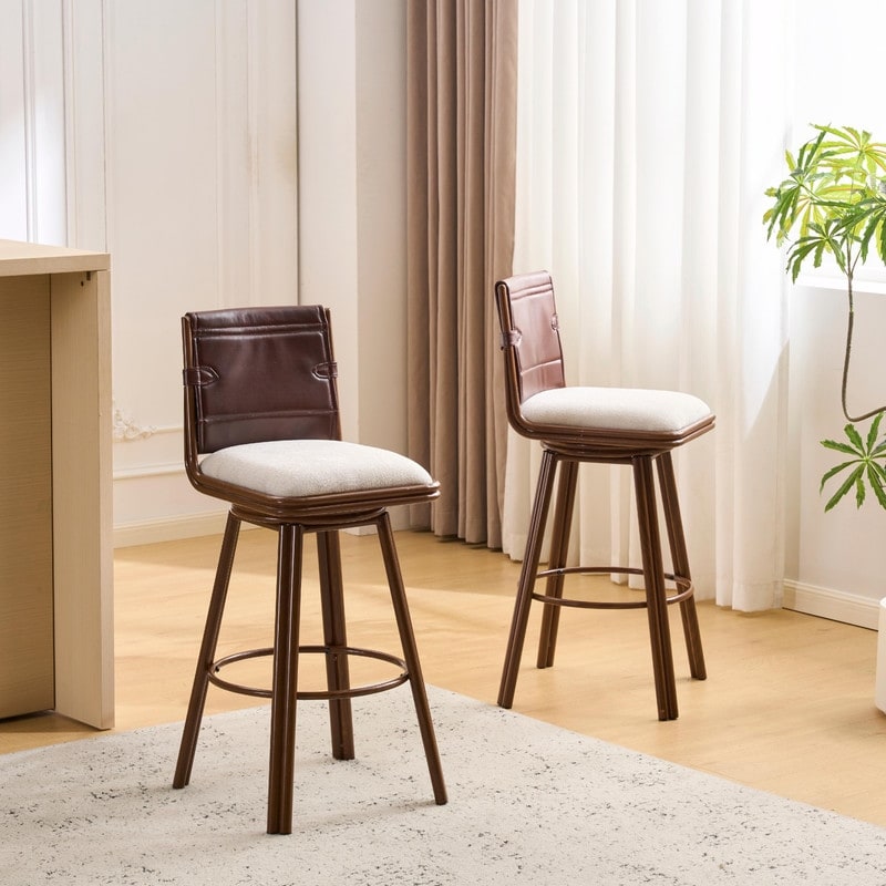 Sibyl Indoor Swivel Upholstered Bar Stools With Metal Frame Set Of 2