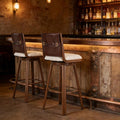 Sibyl Upholstered Swivel Bar Stool Set Of 2 Walnut Metal Frame Beige