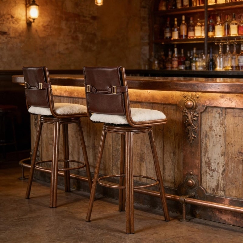 Sibyl Upholstered Swivel Bar Stool Set Of 2 Walnut Metal Frame Beige