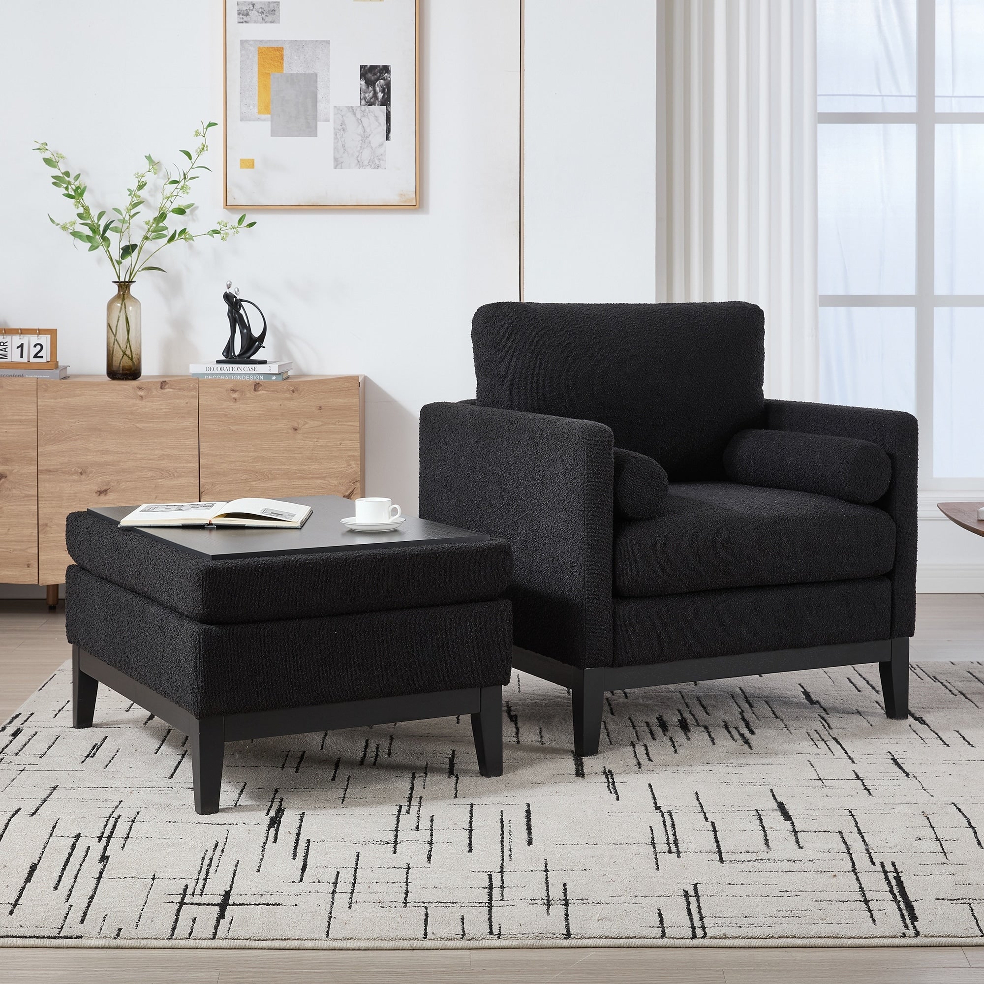 Side Chair Lounge Chair With Ottoman Stylish Accent Chair Upholstered Chair Black Reading Chair Armchair