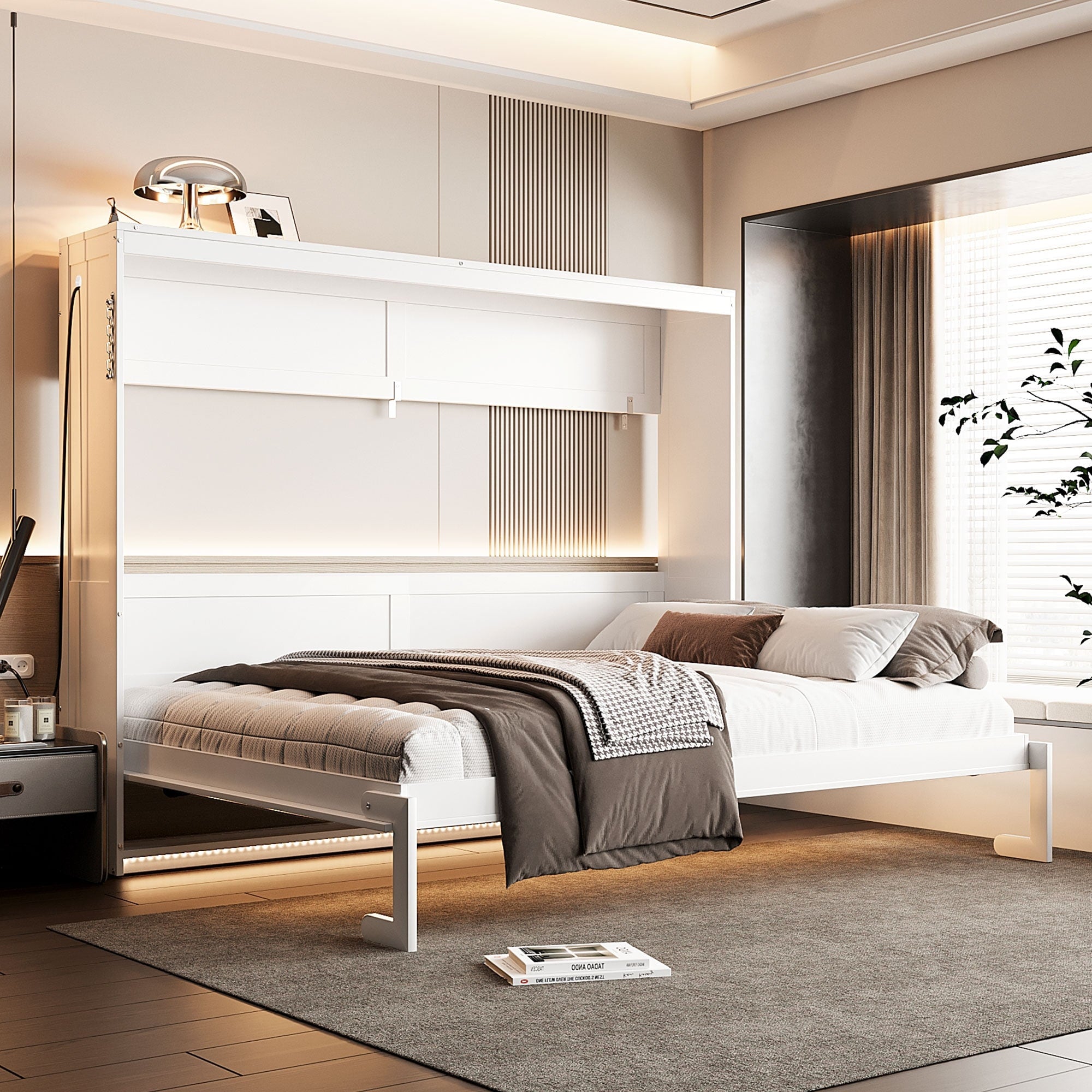 Side Folding Printed Murphy Bed With Led And Usb