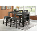 Side Shelf Storage Dining Set Counter Height 5Pc Gray Finish