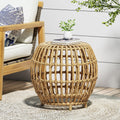 Side Table Bohemian Faux Rattan Weave Accent Table For Indoor Outdoor Use