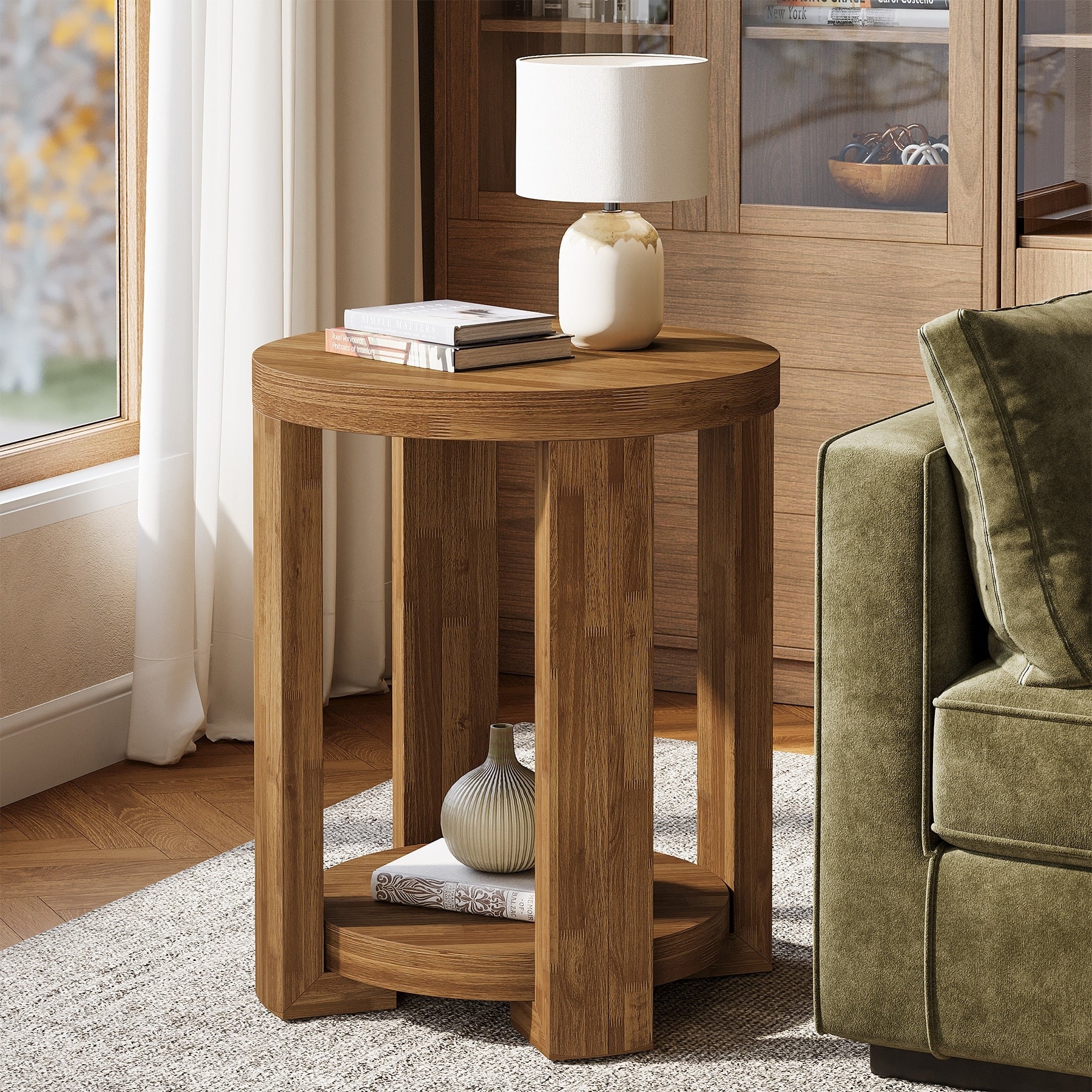 Side Table 2 Tier Round End Table Small Bedside Accent Furniture For Living Room Bedroom
