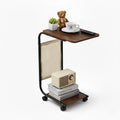Side Table C Shaped End Table Sofa Table With Side Storage Pocket 360 Degree Swivel Casters And Metal Frame