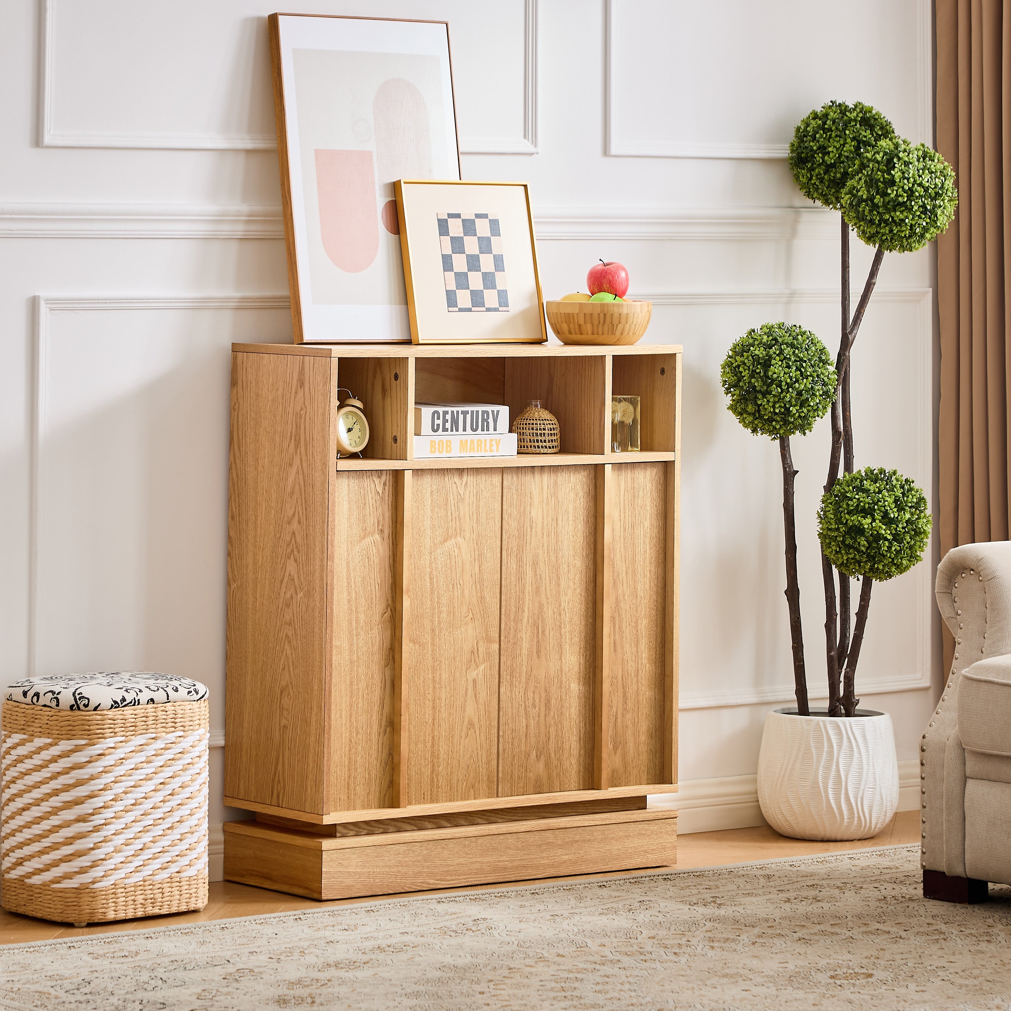 Sideboard Buffet Cabinet With Storage Farmhouse Fluted Sideboard With 2 Doors Adjustable Shelves Storage Cabinet
