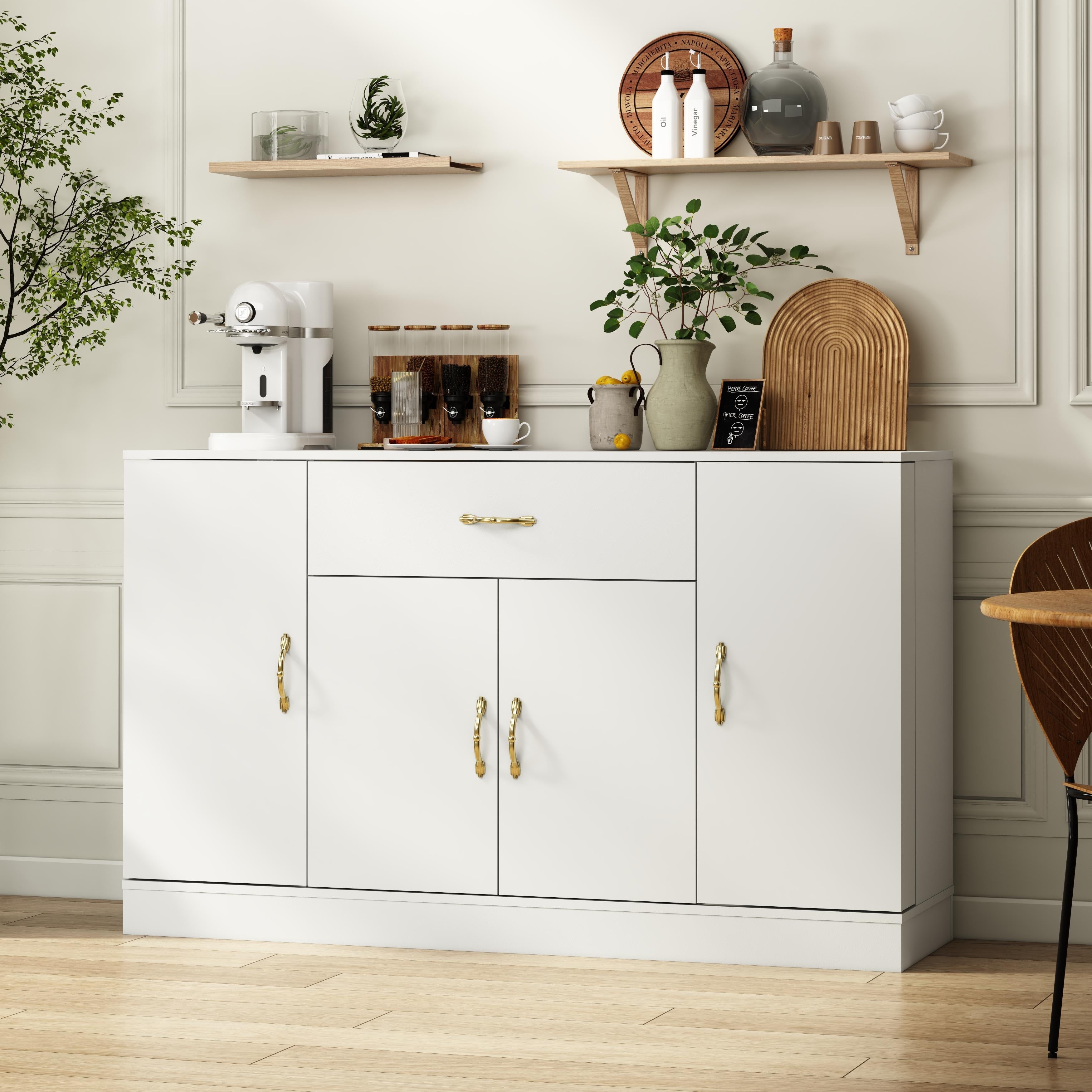 Sideboard Buffet Cabinet With Storage Large Kitchen Storage Cabinet With 1 Drawer And 4 Doors
