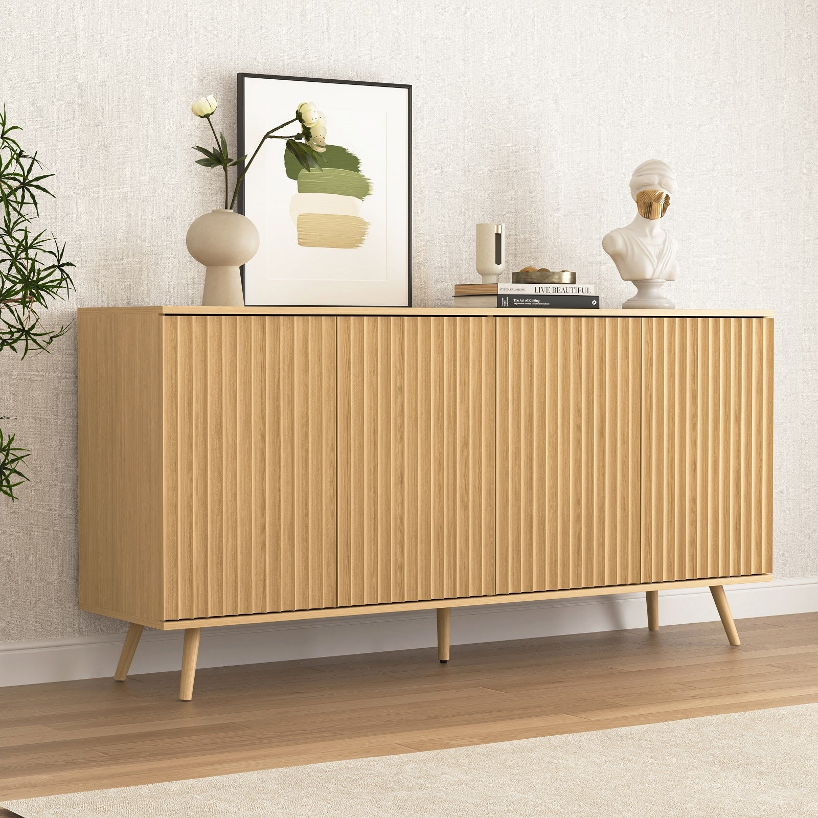 Sideboard Buffet Cabinet With Storage Long Sideboard Storage Cabinet With 4 Doors With Adjustable Shelves For Living Room