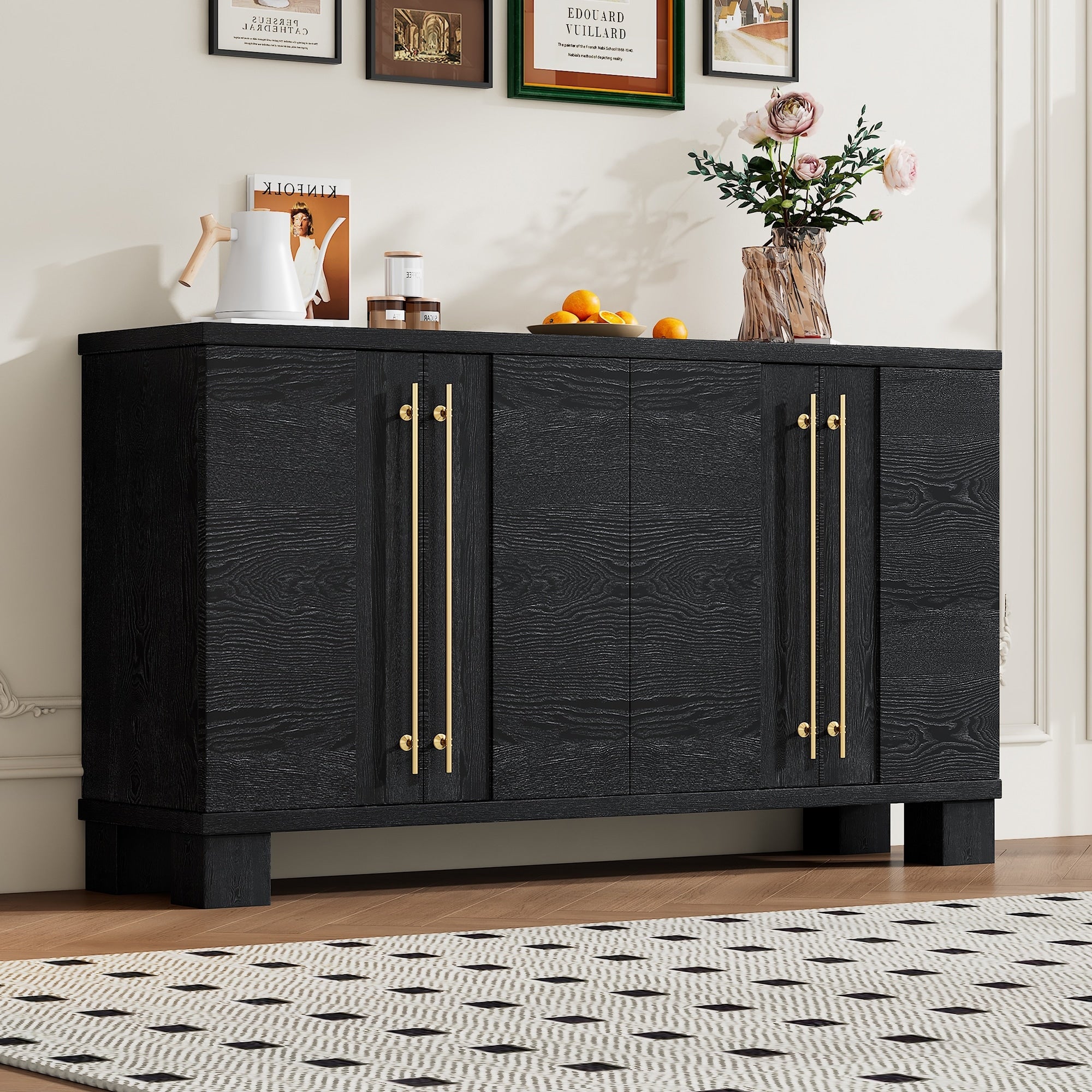 Sideboard Buffet Cabinet With Storage Wood Sideboard With Adjustable Shelves And Gold Handles For Kitchen Dining Room