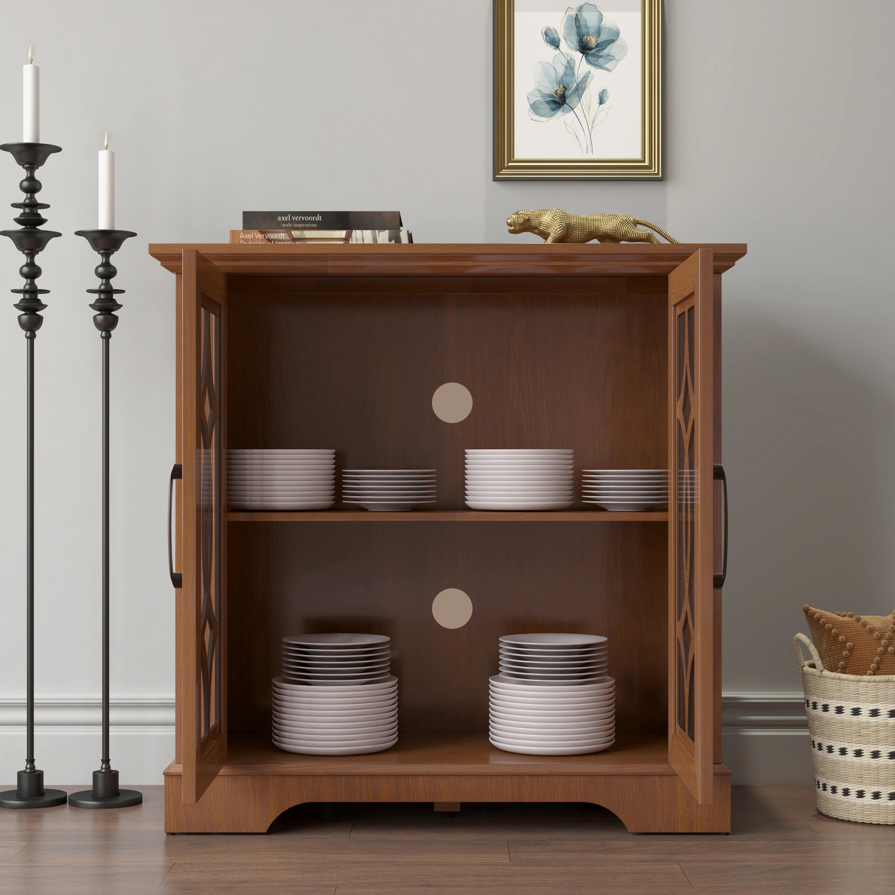Sideboard Cabinet With Clear Tempered Glass Doors Storage Cabinet With Adjustable Shelf Large Capacity Wooden Accent Cabinet