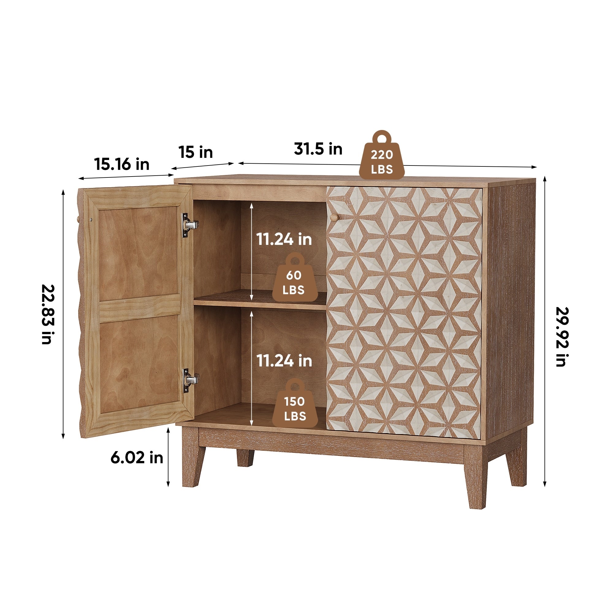 Sideboard Cabinet With Geometric Doors Multi Functional Wooden Storage Cabinet Accent Cabinet With Adjustable Shelves
