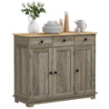 Sideboard With Solid Wood Countertop Modern Kitchen Storage Cabinet Bar Cabinet With 3 Drawers Doors And Adjustable Shelf
