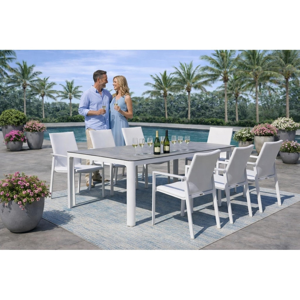 Siena White 9 Piece Aluminum Outdoor Dining Set With Sling Set In White N A